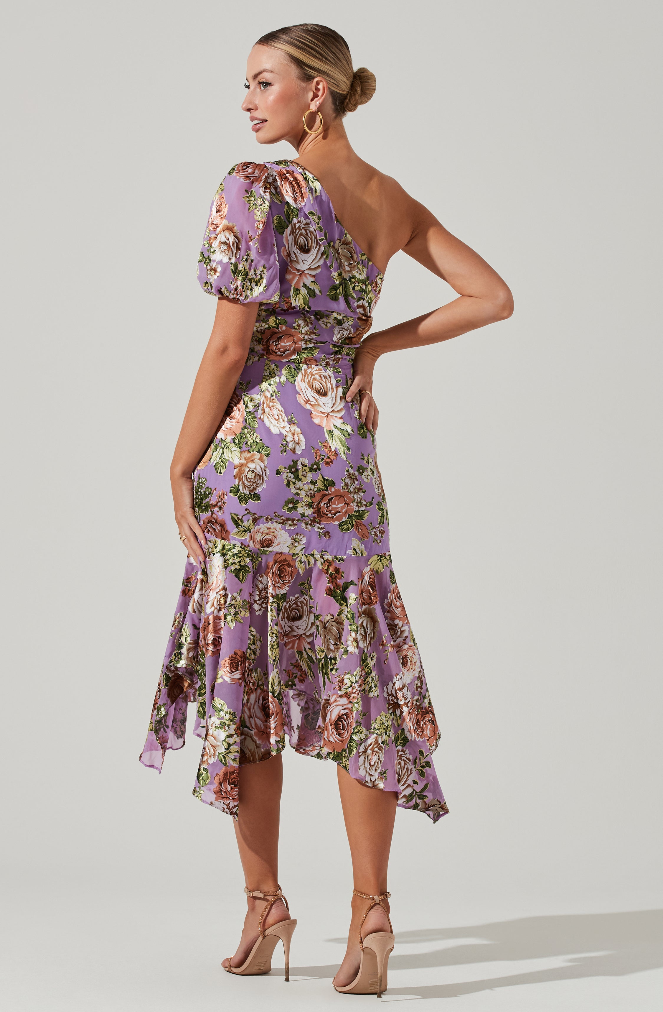 Santorini Floral One Shoulder Midi Dress-Aljck