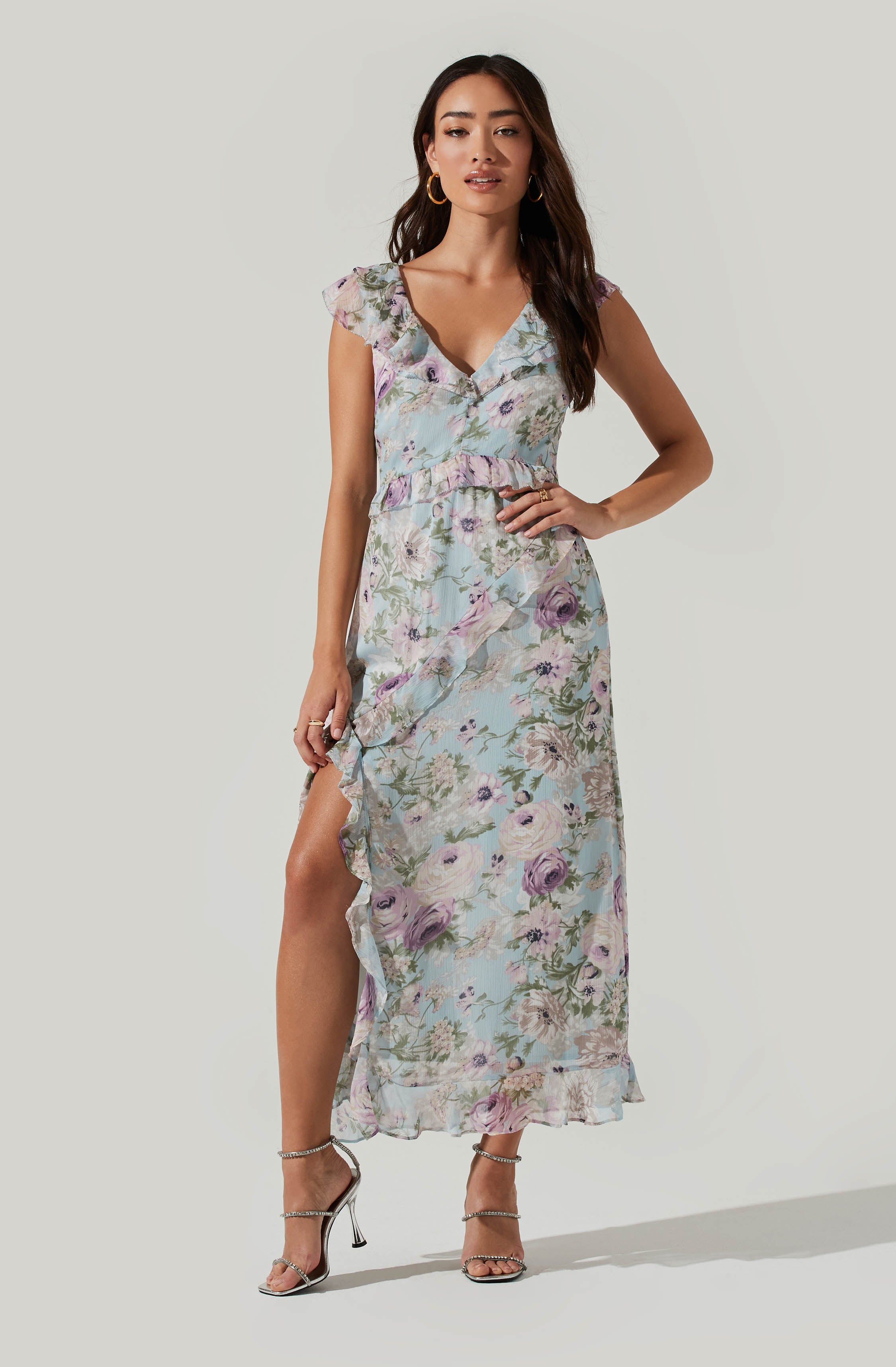 Tempest Floral Ruffle Midi Dress-Aljck