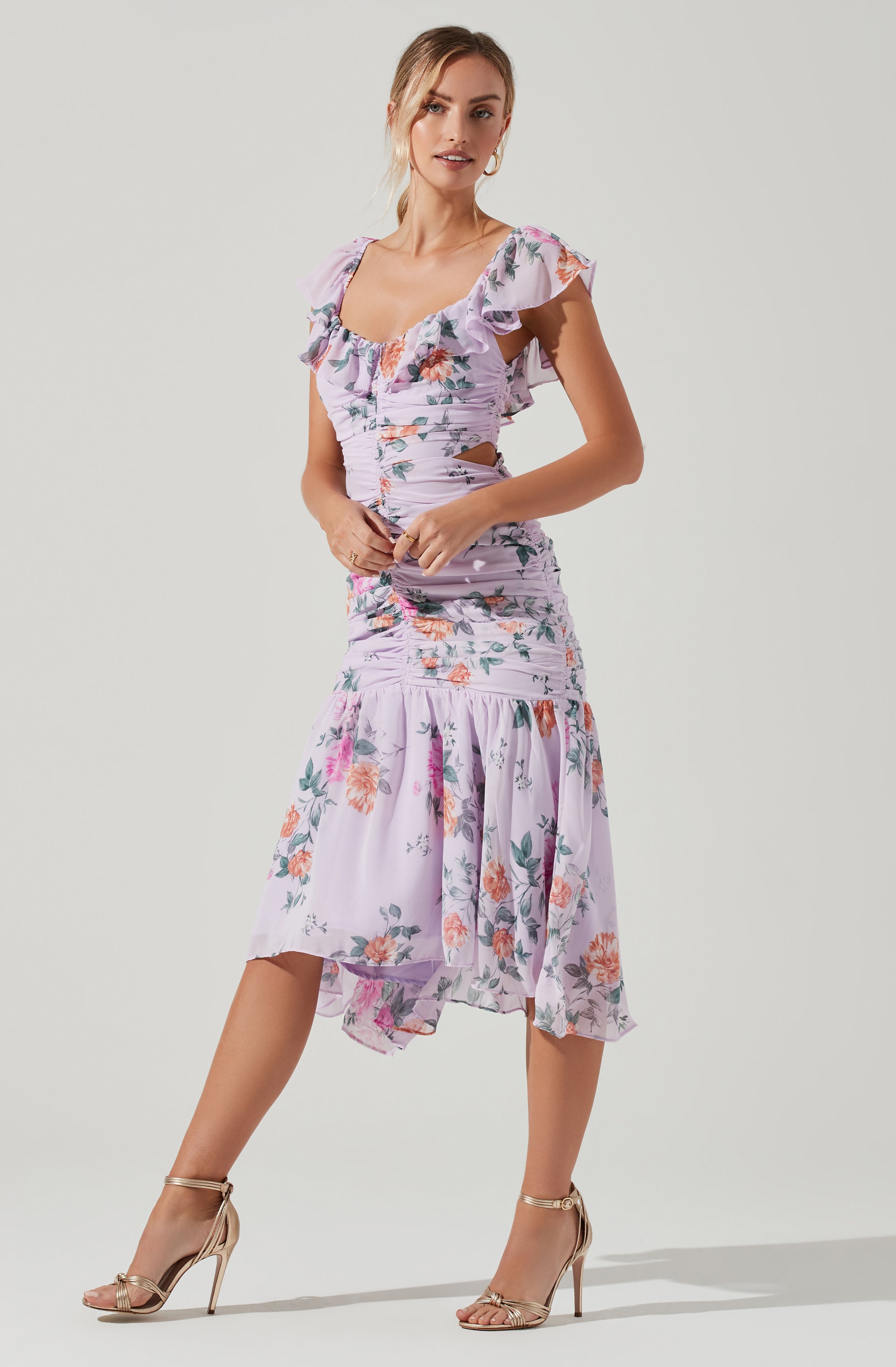 Devereaux Cutout Floral Midi Dress-Aljck