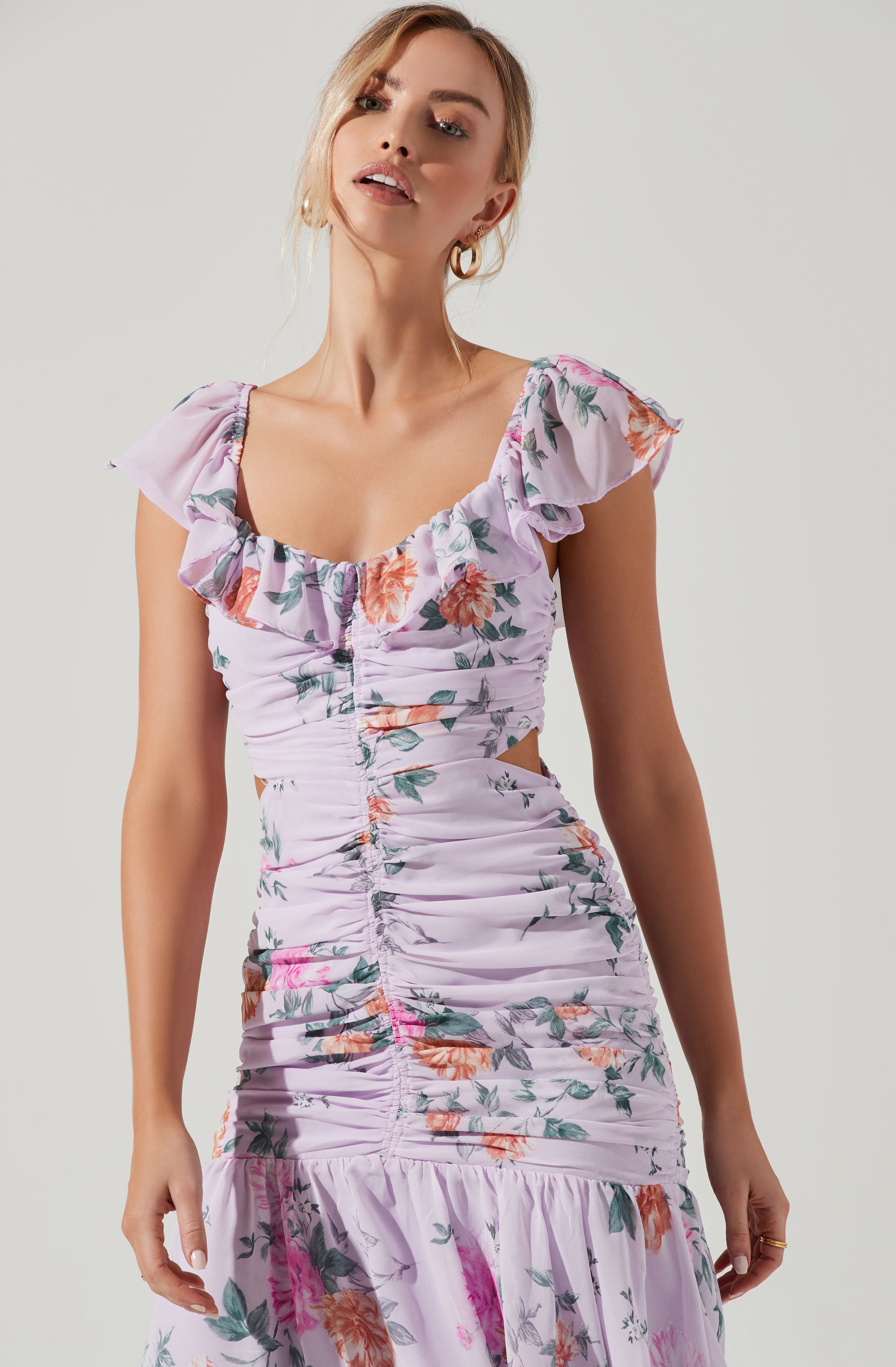 Devereaux Cutout Floral Midi Dress-Aljck
