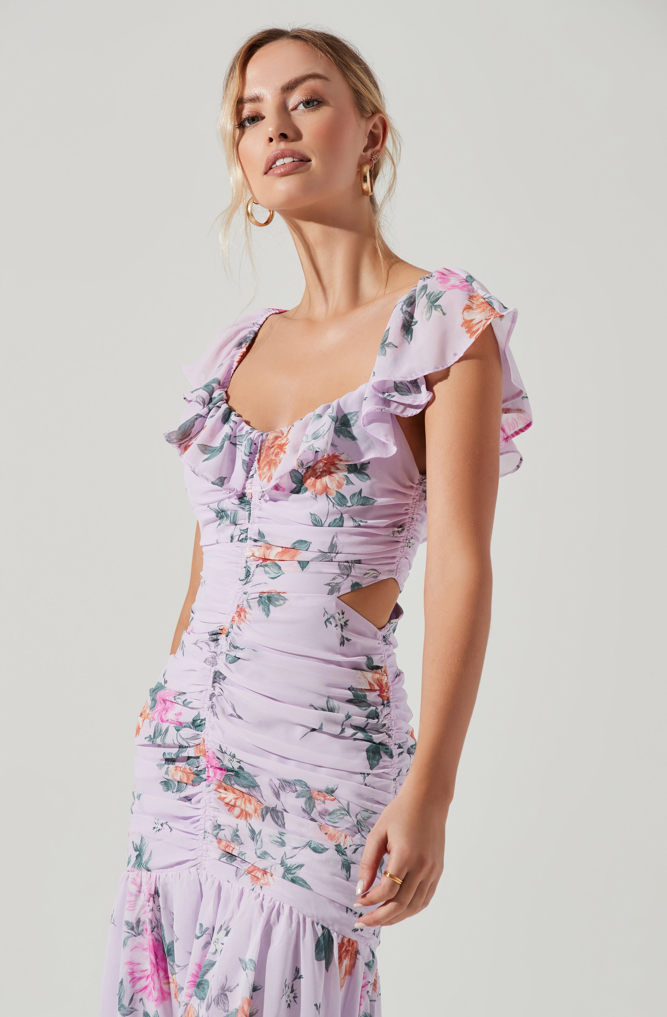 Devereaux Cutout Floral Midi Dress-Aljck