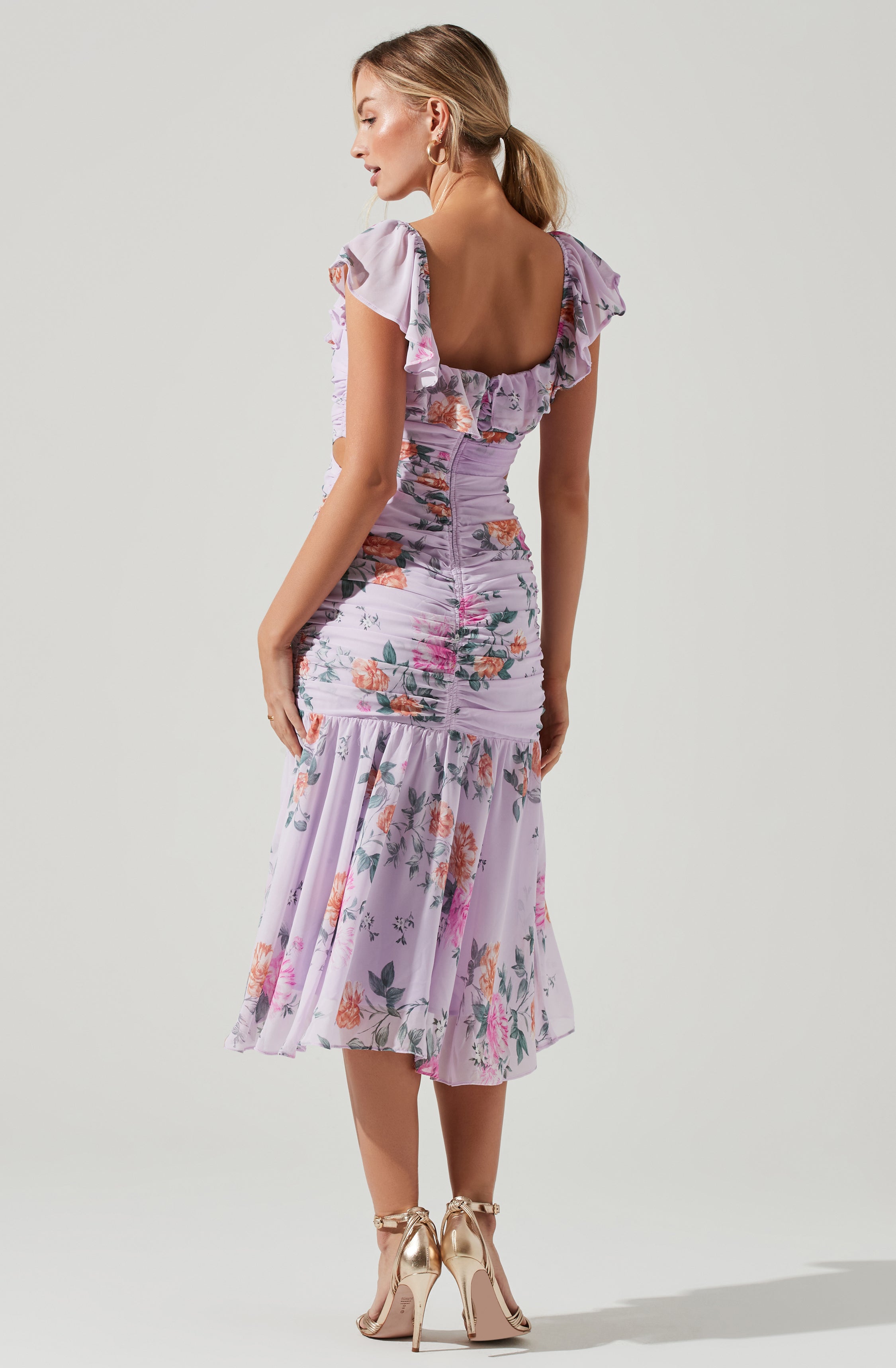 Devereaux Cutout Floral Midi Dress-Aljck