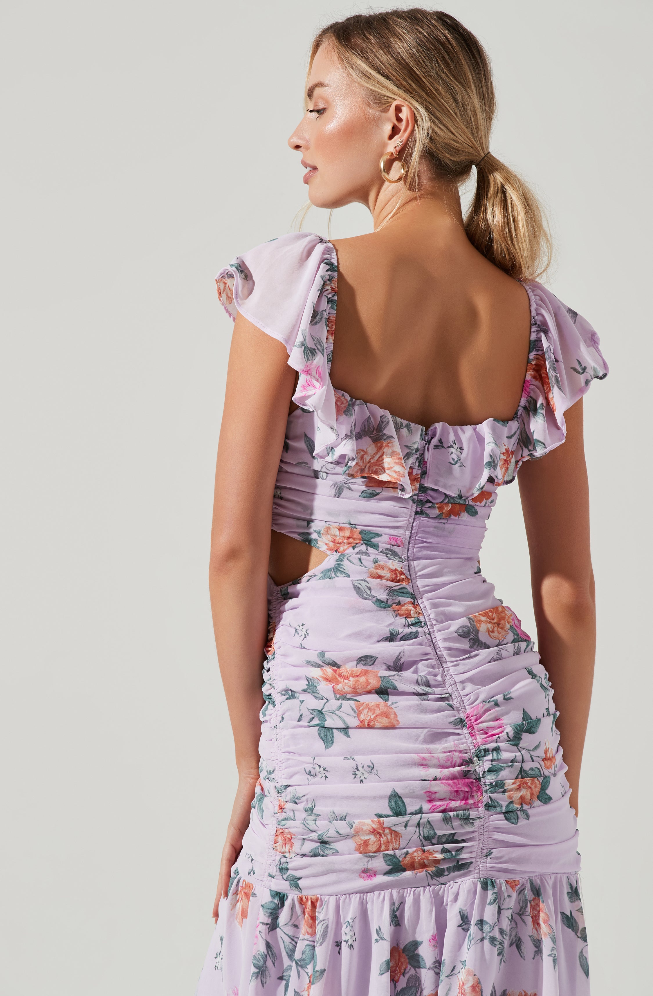 Devereaux Cutout Floral Midi Dress-Aljck