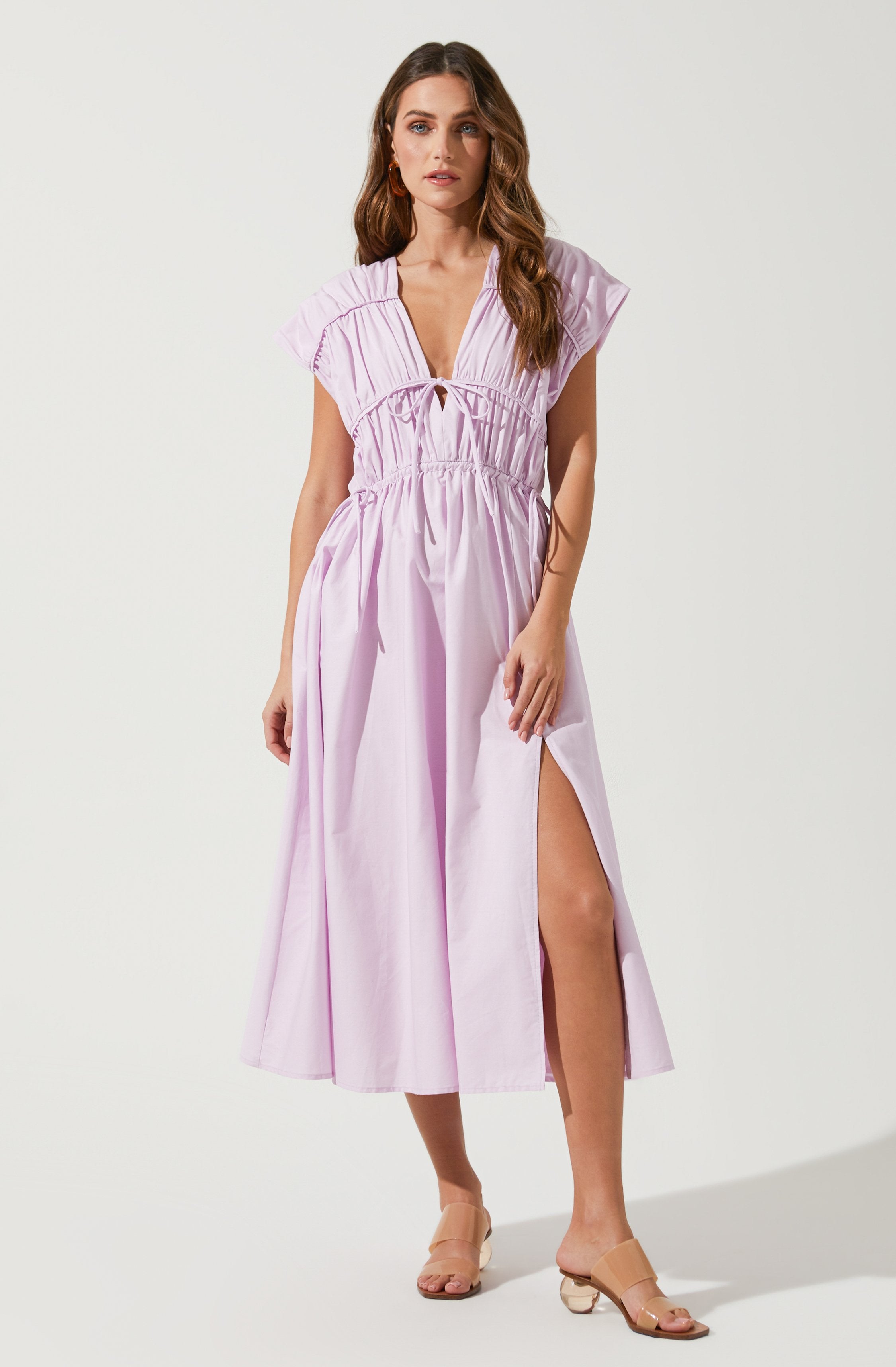 Lorrie Sleeveless Ruched Midi Dress-Aljck