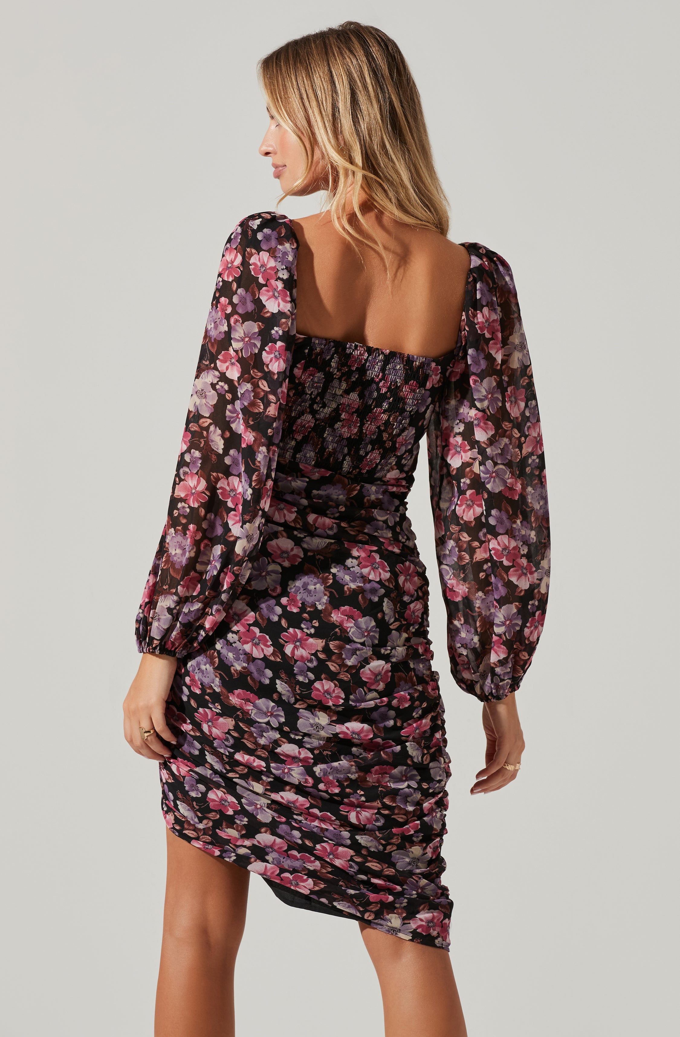 Athens Floral Ruched Midi Dress-Aljck