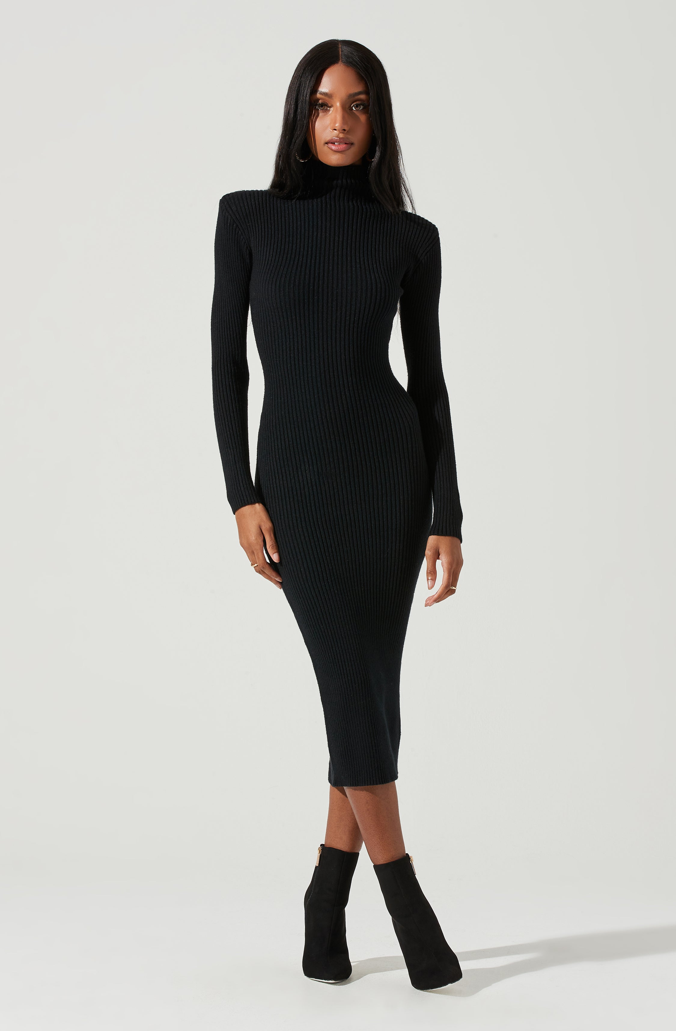 Abilene Long Sleeve Turtleneck Midi Sweater Dress-Aljck