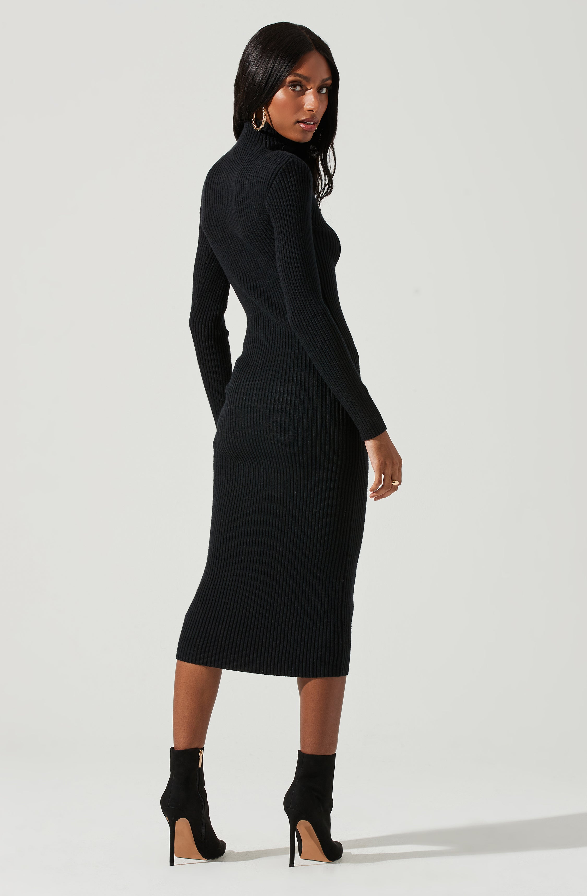Abilene Long Sleeve Turtleneck Midi Sweater Dress-Aljck