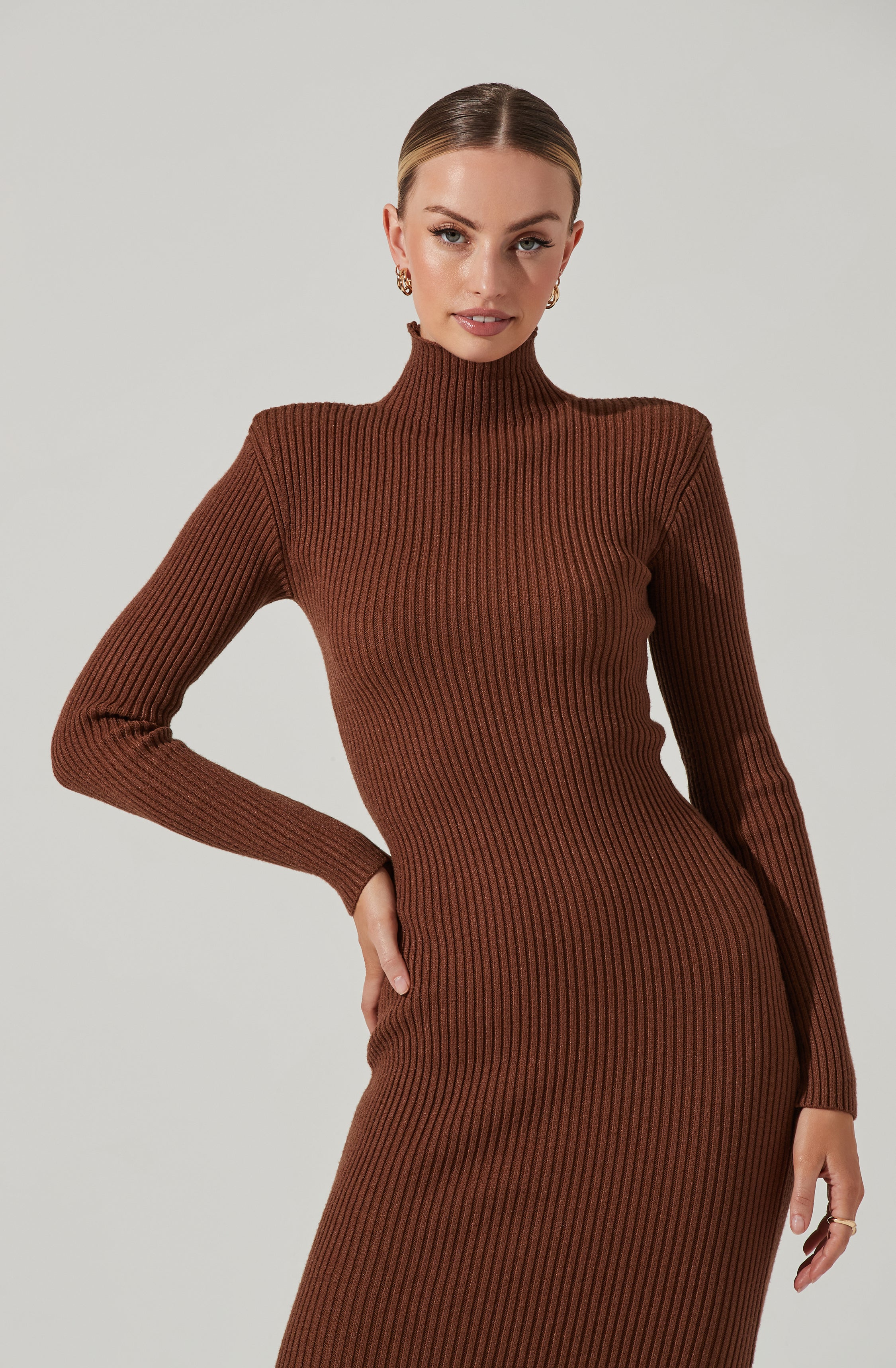 Abilene Long Sleeve Turtleneck Midi Sweater Dress-Aljck
