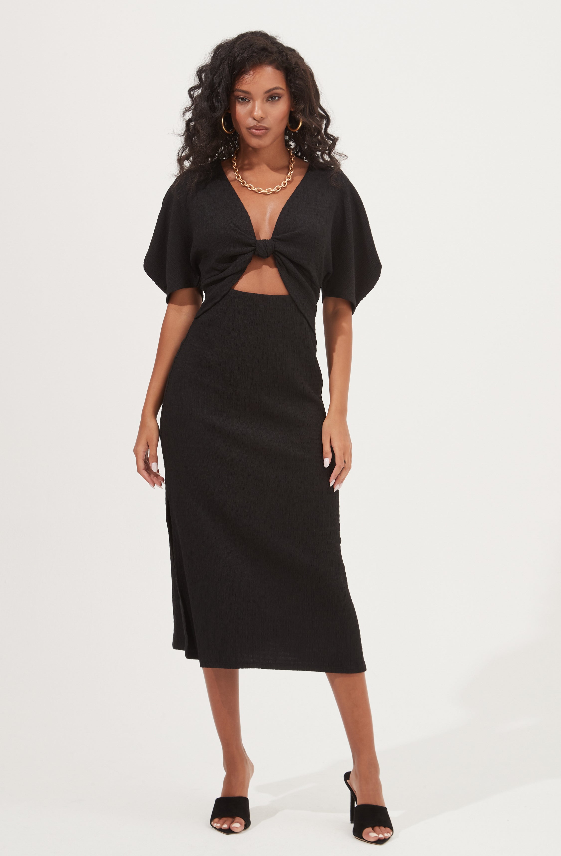 Normandie Cutout Puff Sleeve Midi Dress-Aljck