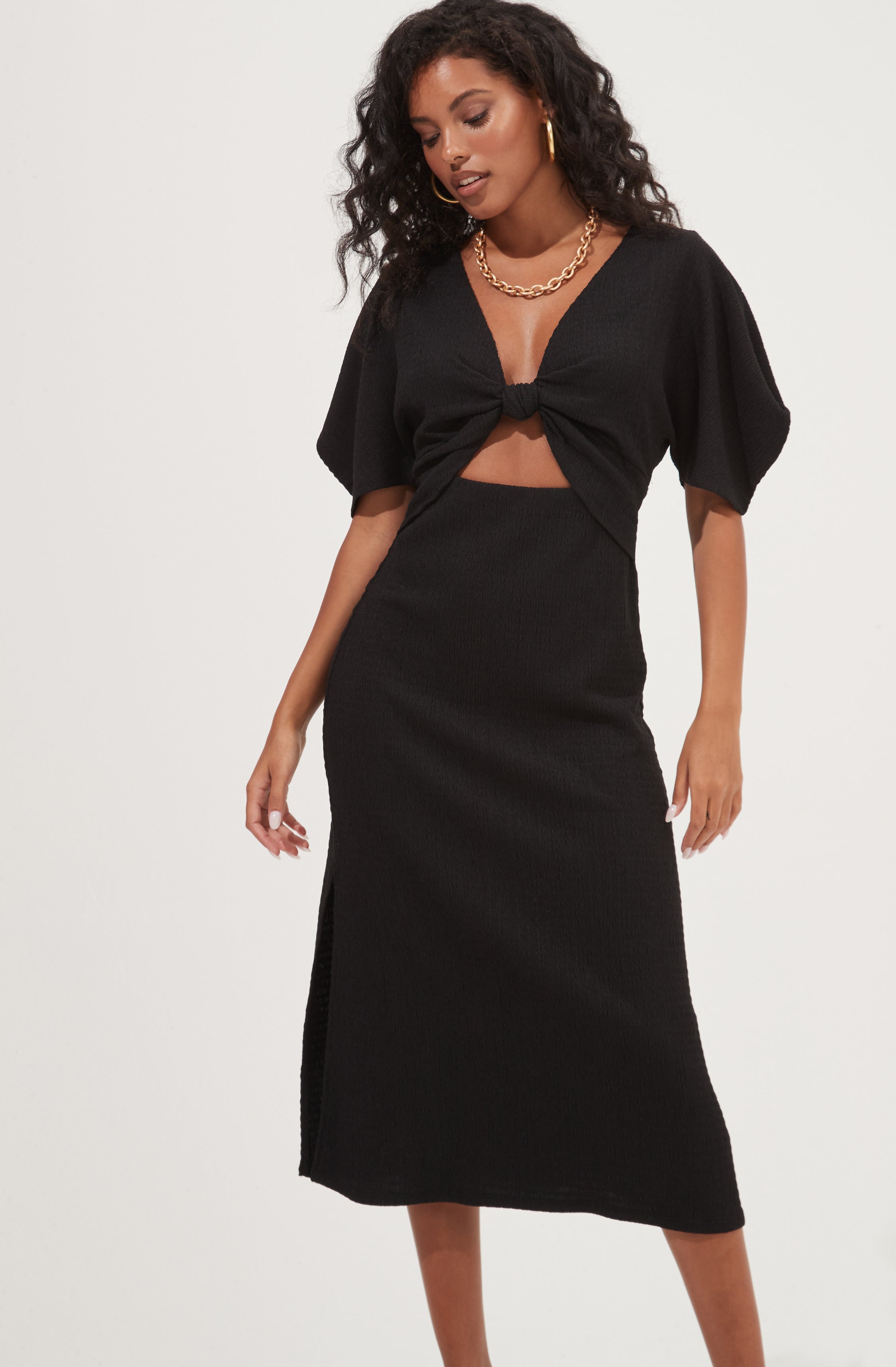 Normandie Cutout Puff Sleeve Midi Dress-Aljck