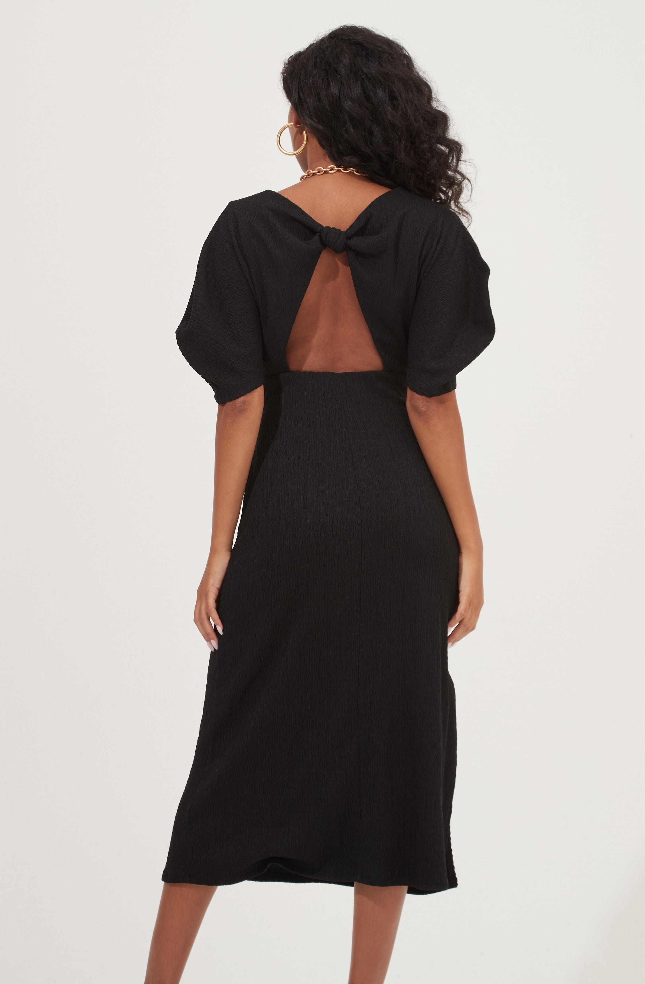 Normandie Cutout Puff Sleeve Midi Dress-Aljck