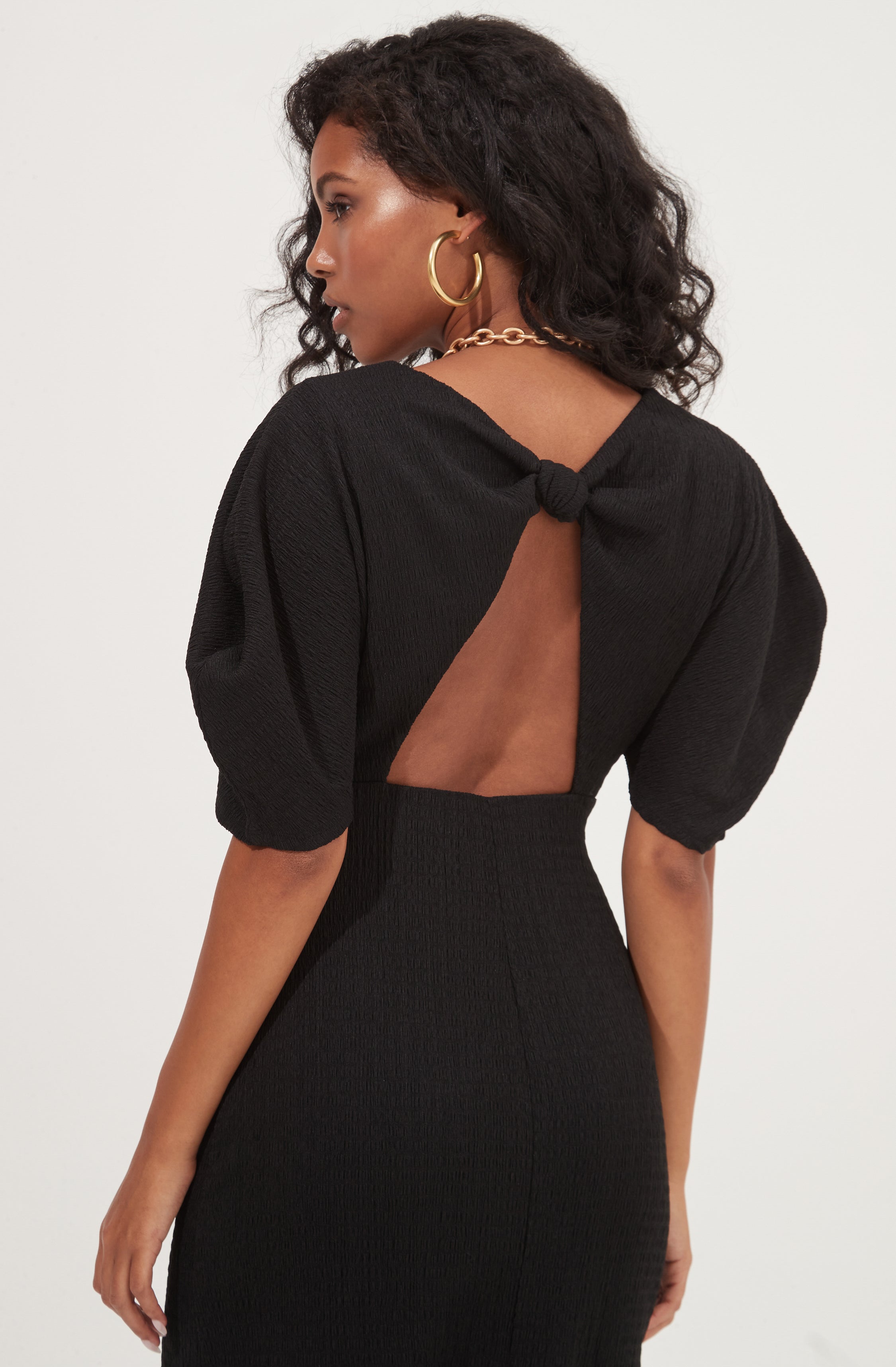 Normandie Cutout Puff Sleeve Midi Dress-Aljck