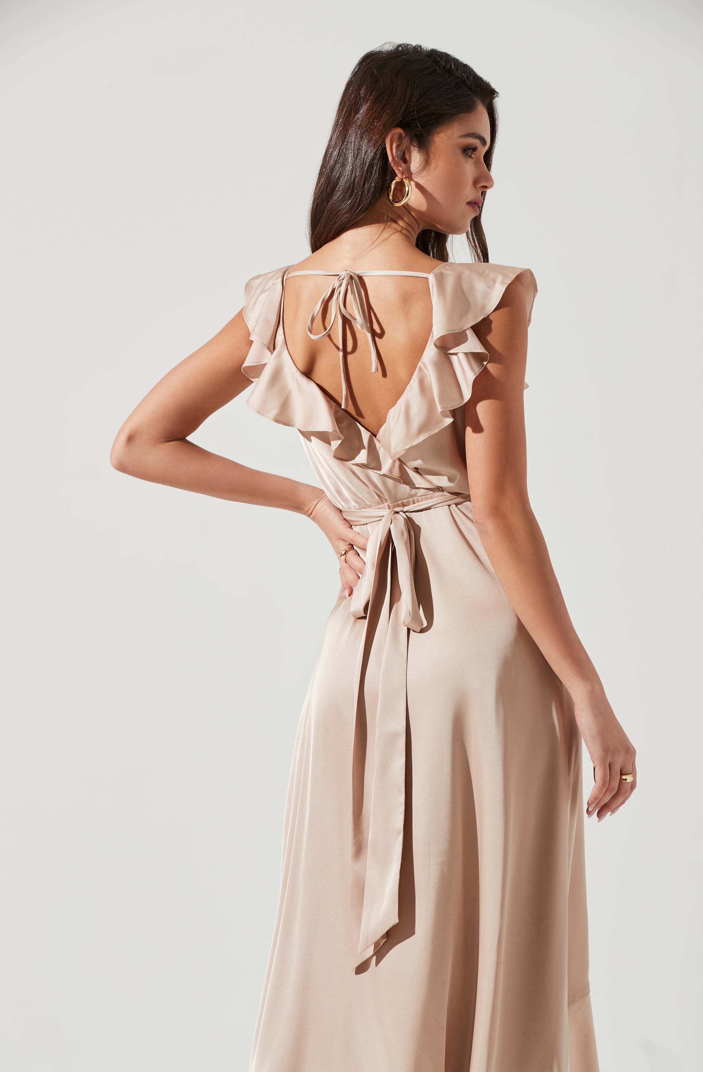 Wilshire Ruffle Open Back Midi Dress-Aljck