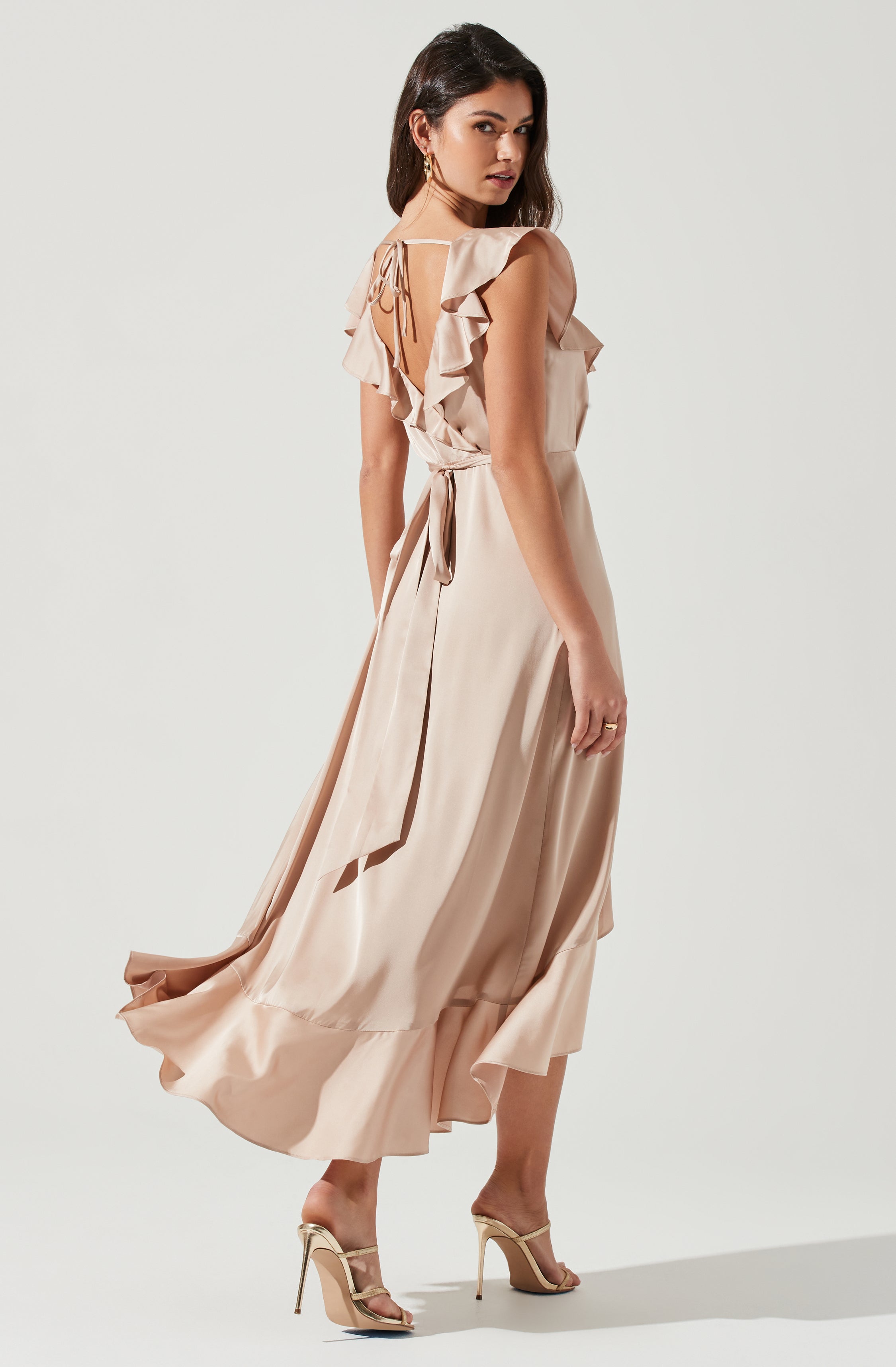 Wilshire Ruffle Open Back Midi Dress-Aljck