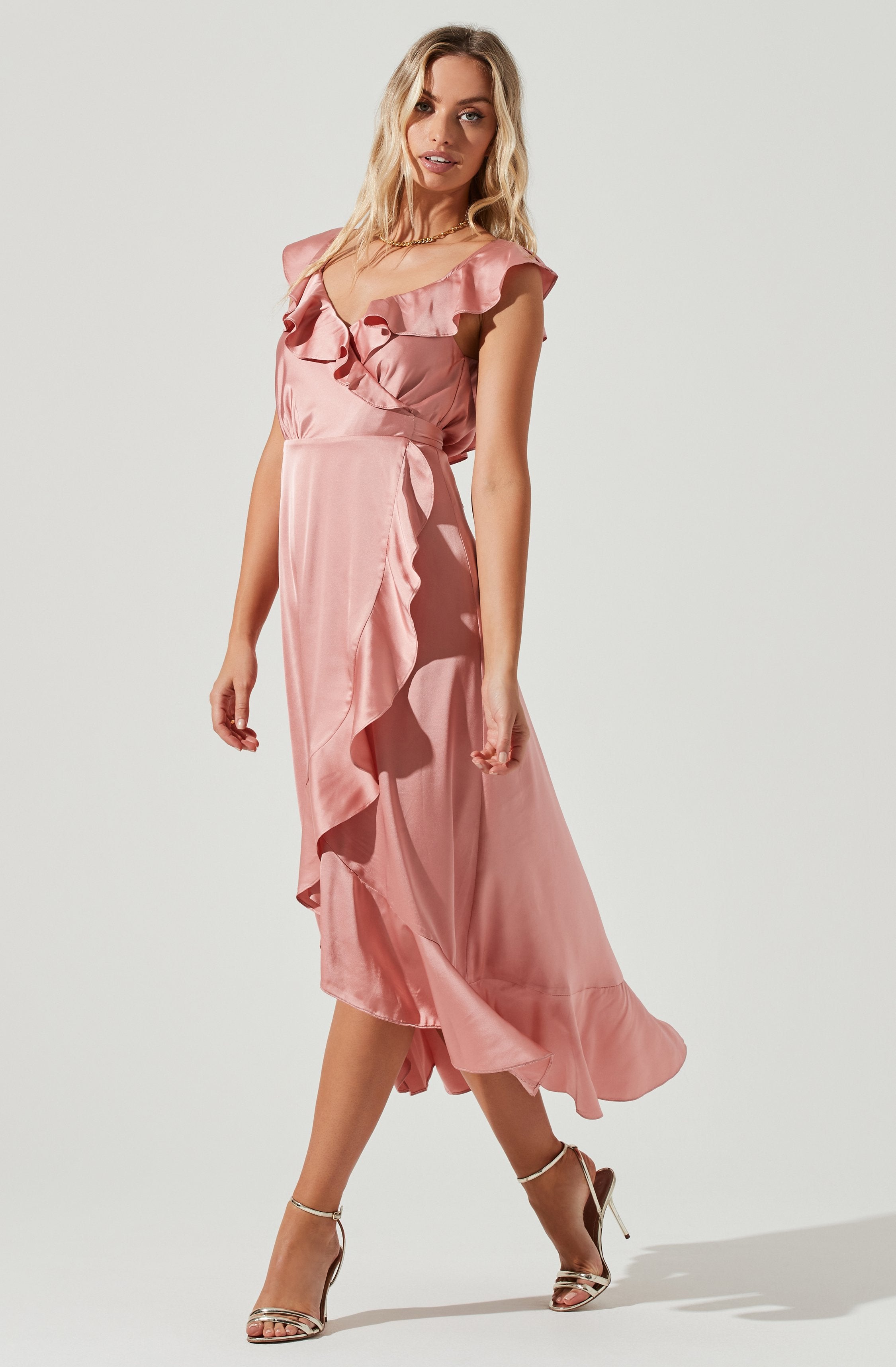 Wilshire Ruffle Open Back Midi Dress-Aljck