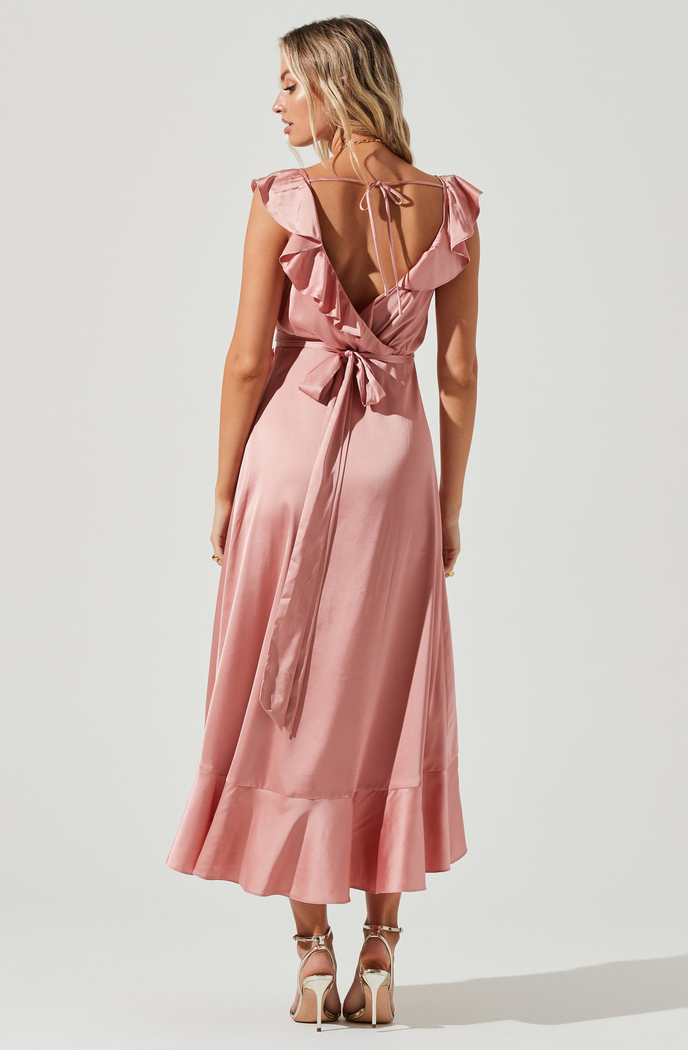 Wilshire Ruffle Open Back Midi Dress-Aljck