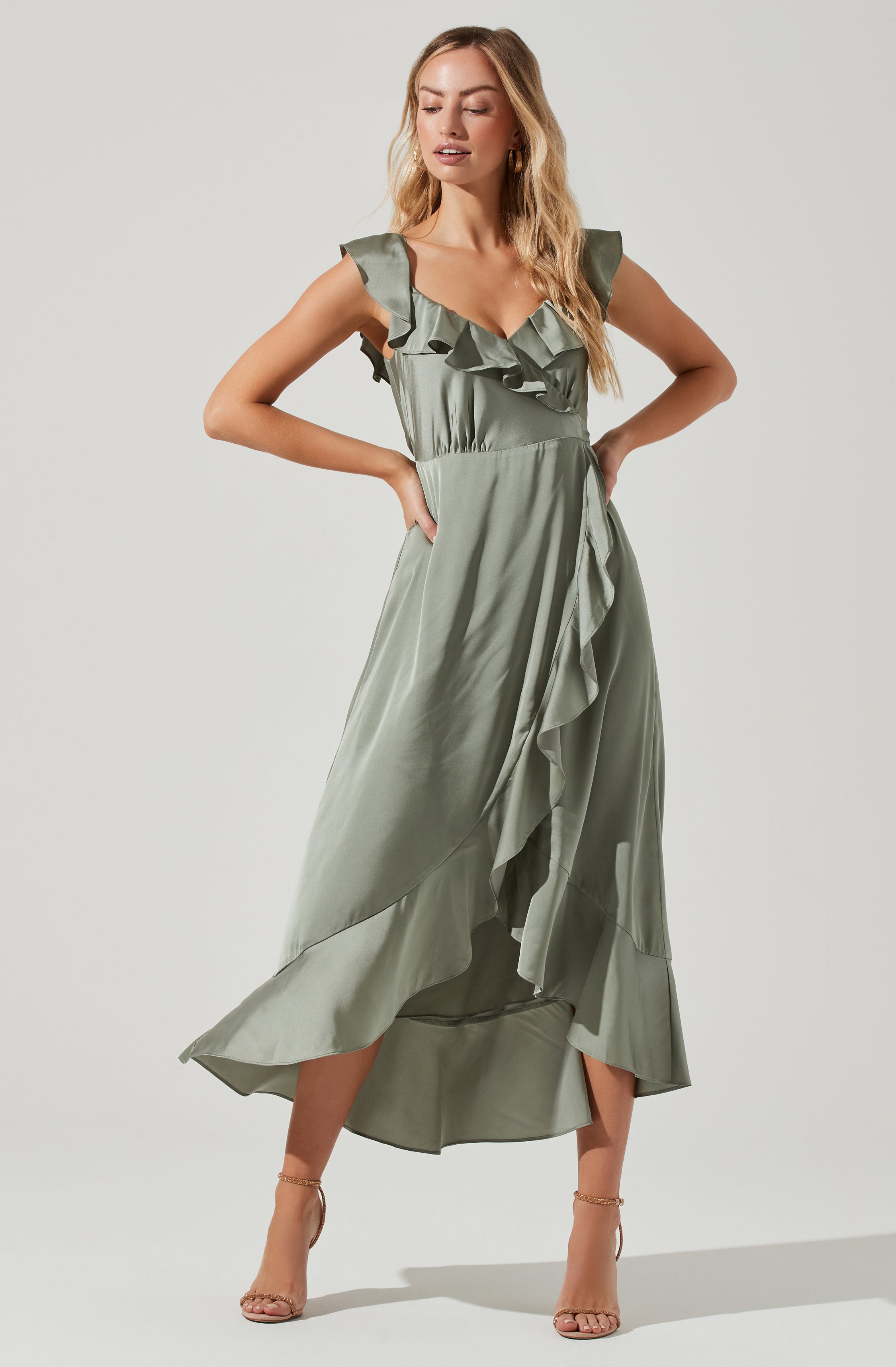 Wilshire Ruffle Open Back Midi Dress-Aljck