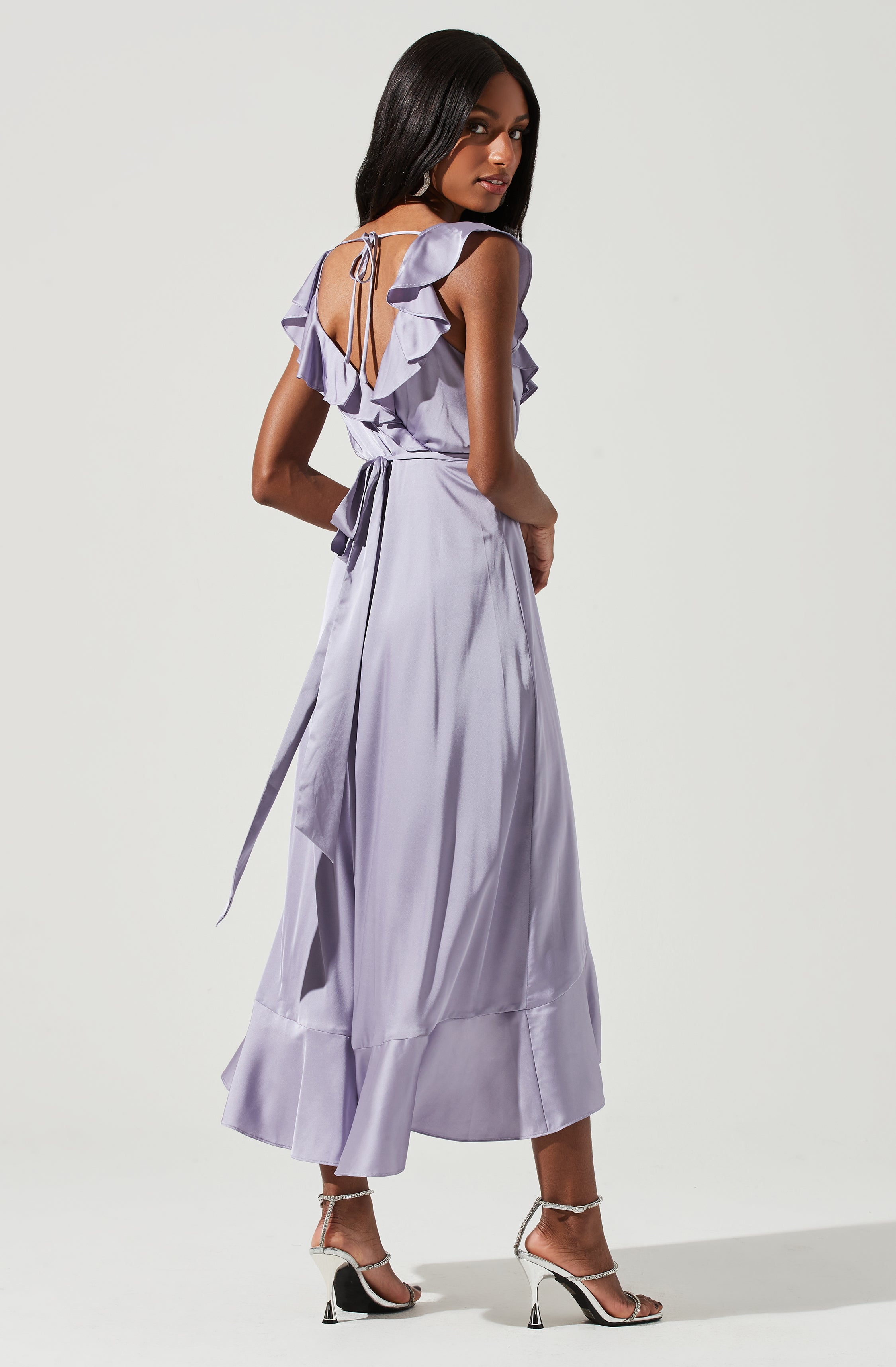 Wilshire Ruffle Open Back Midi Dress-Aljck