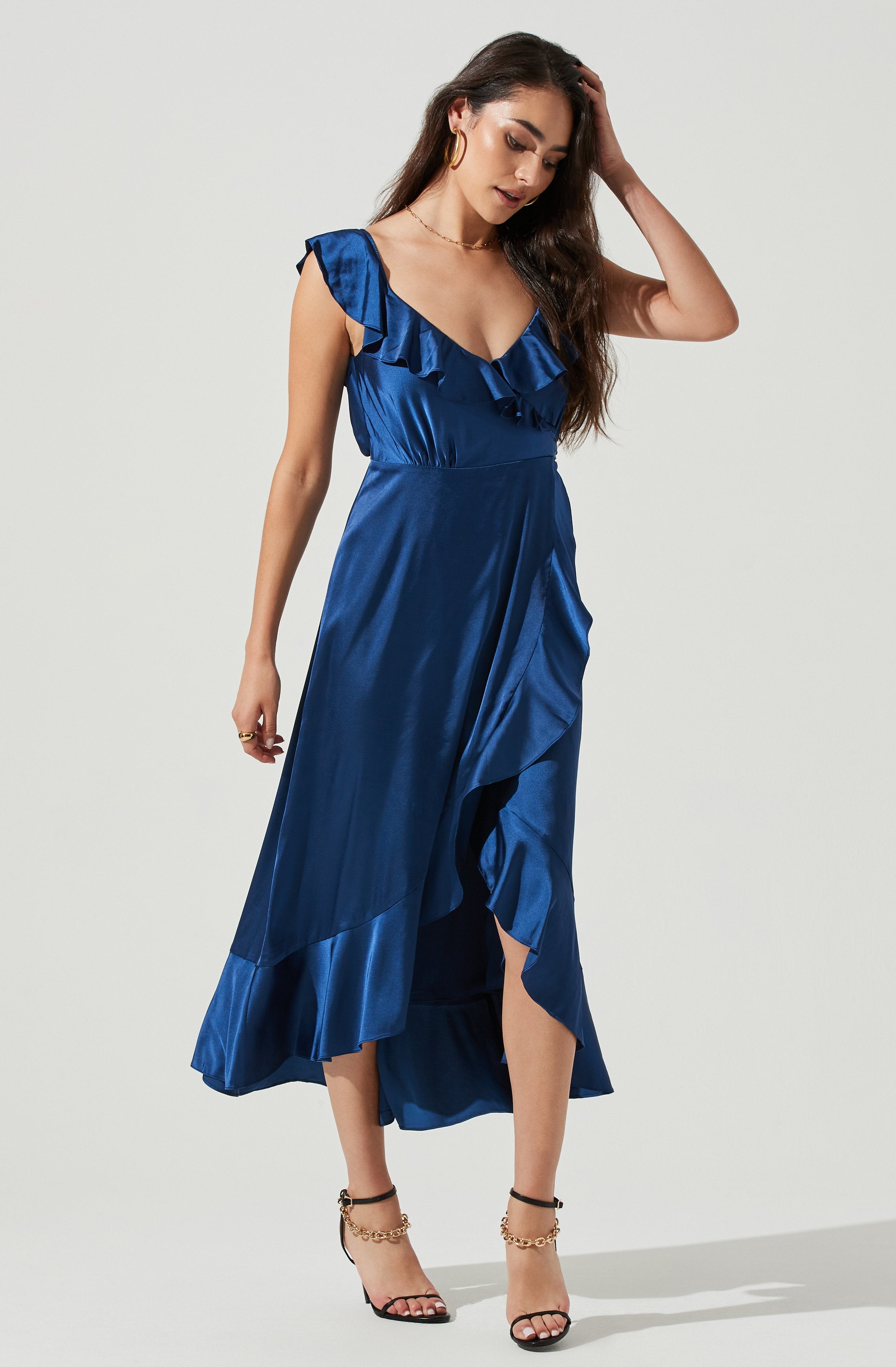 Wilshire Ruffle Open Back Midi Dress-Aljck