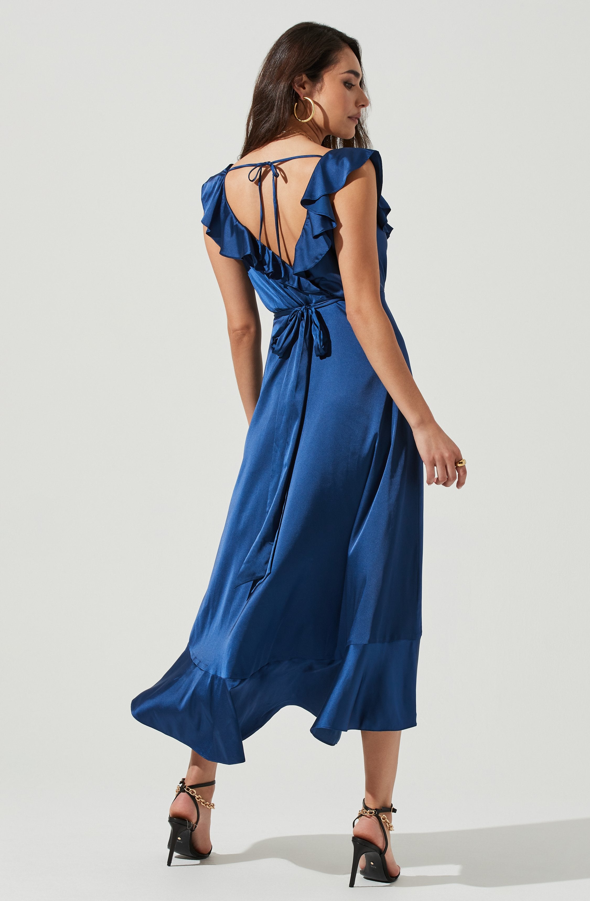 Wilshire Ruffle Open Back Midi Dress-Aljck