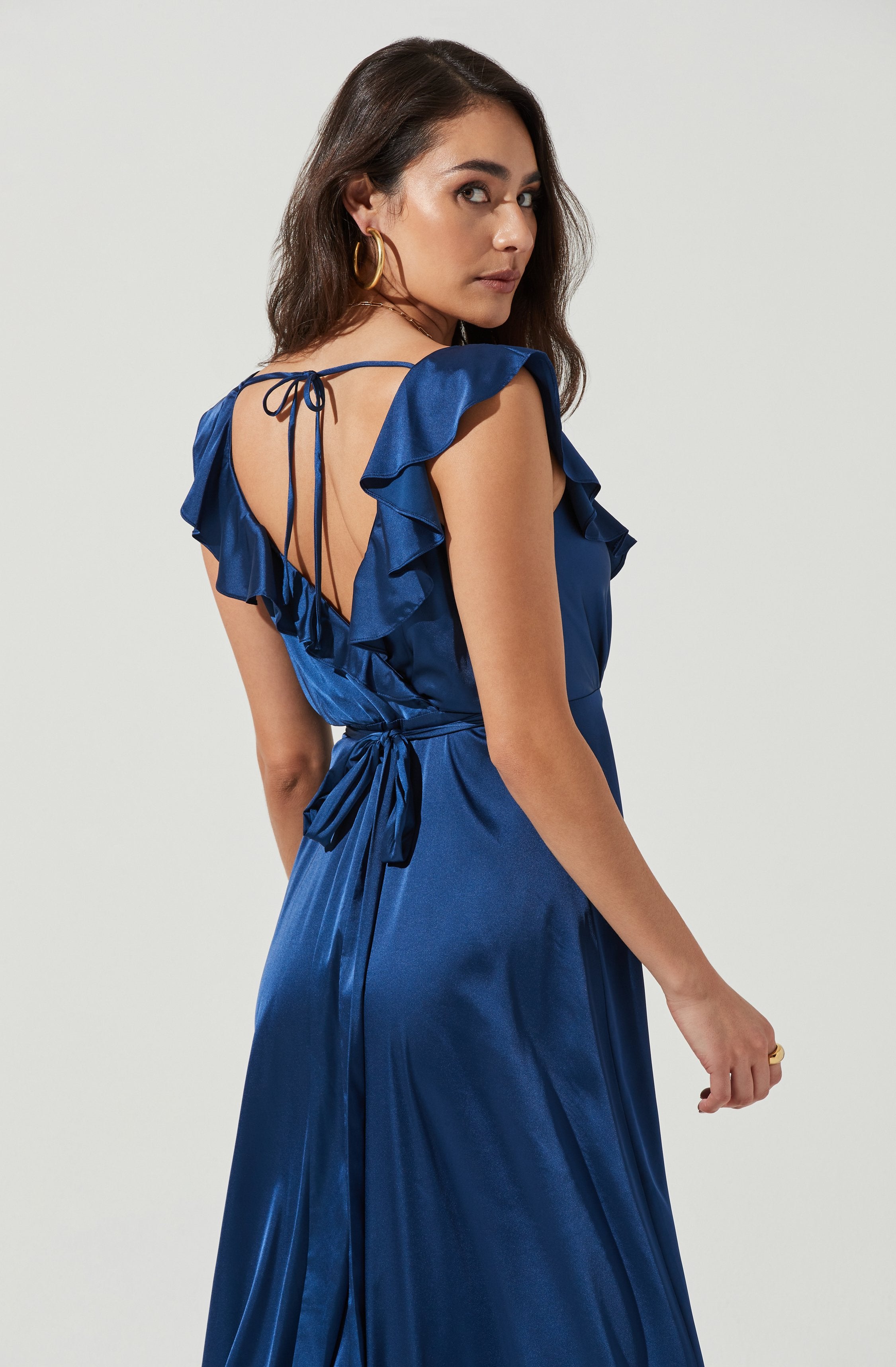 Wilshire Ruffle Open Back Midi Dress-Aljck