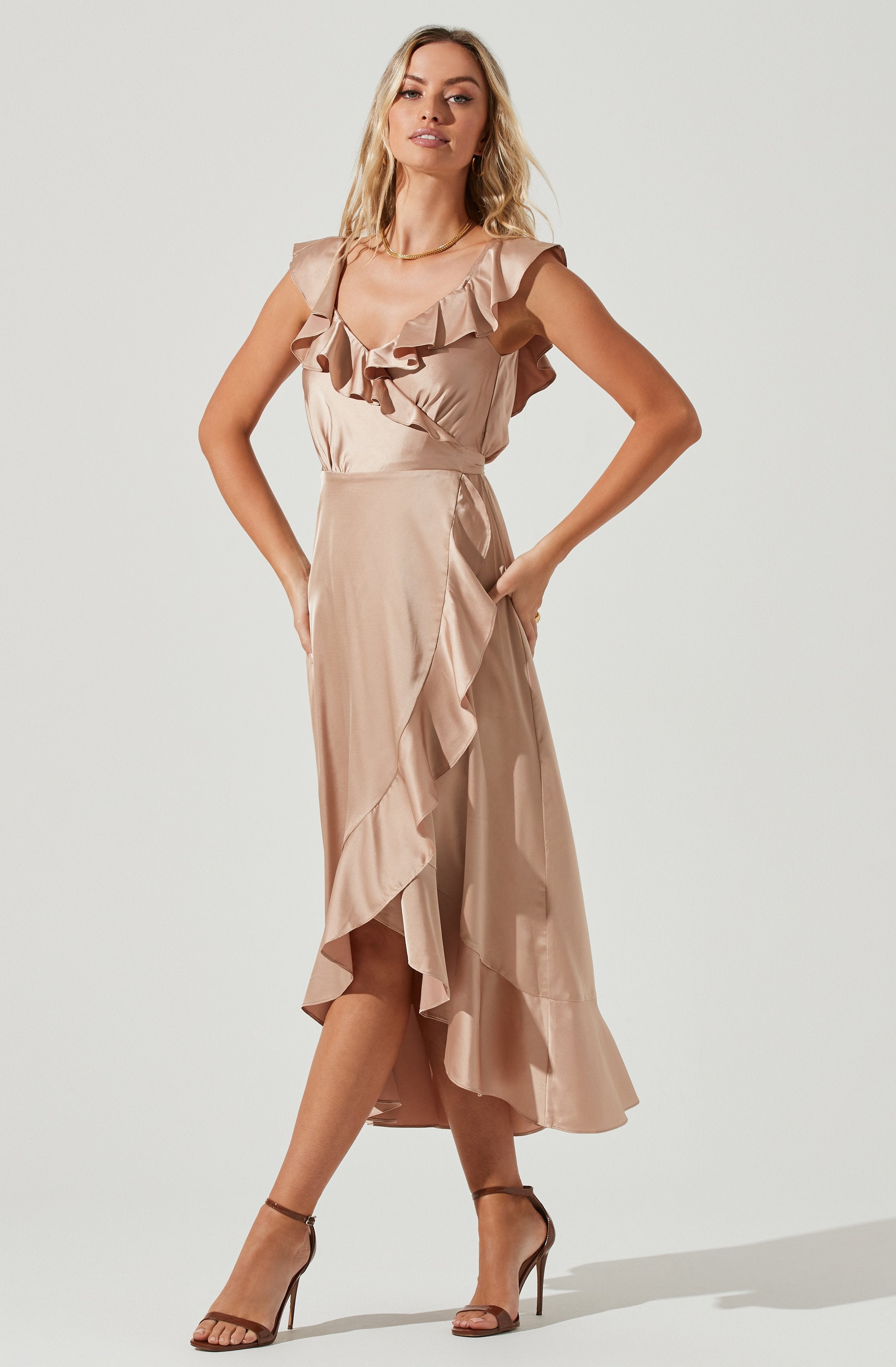 Wilshire Ruffle Open Back Midi Dress-Aljck