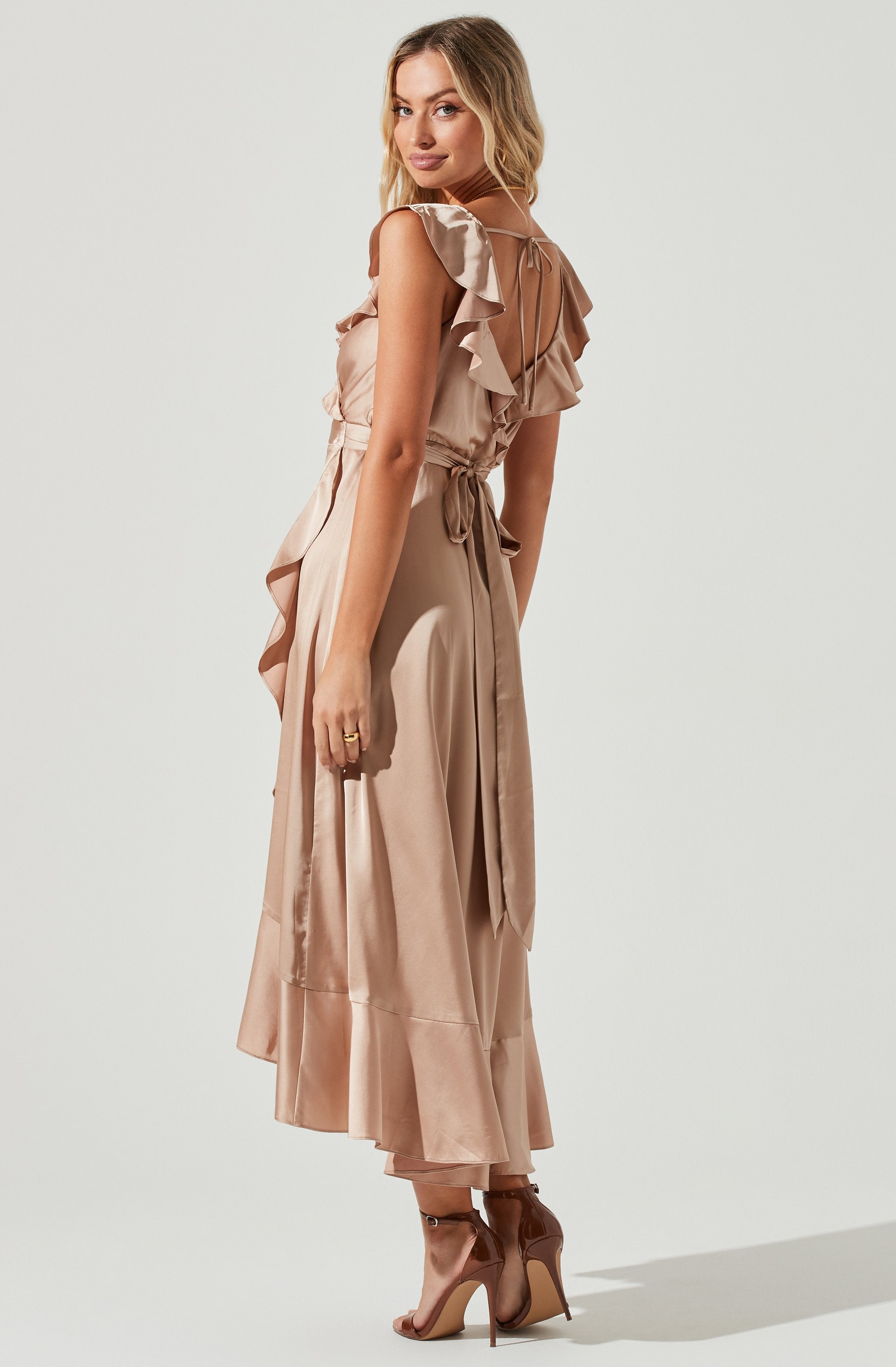 Wilshire Ruffle Open Back Midi Dress-Aljck