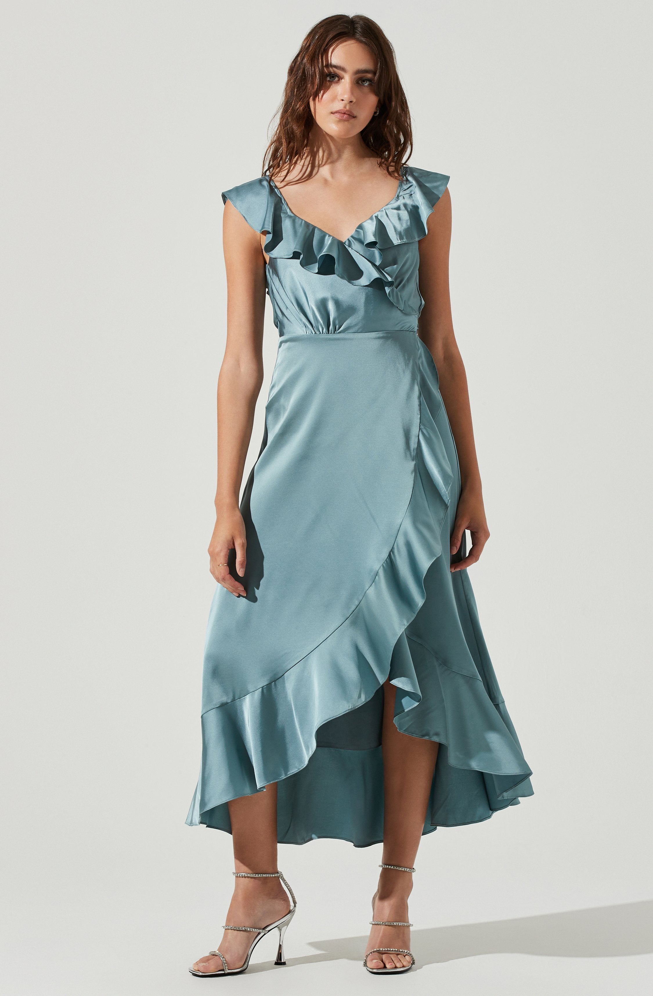 Wilshire Ruffle Open Back Midi Dress-Aljck