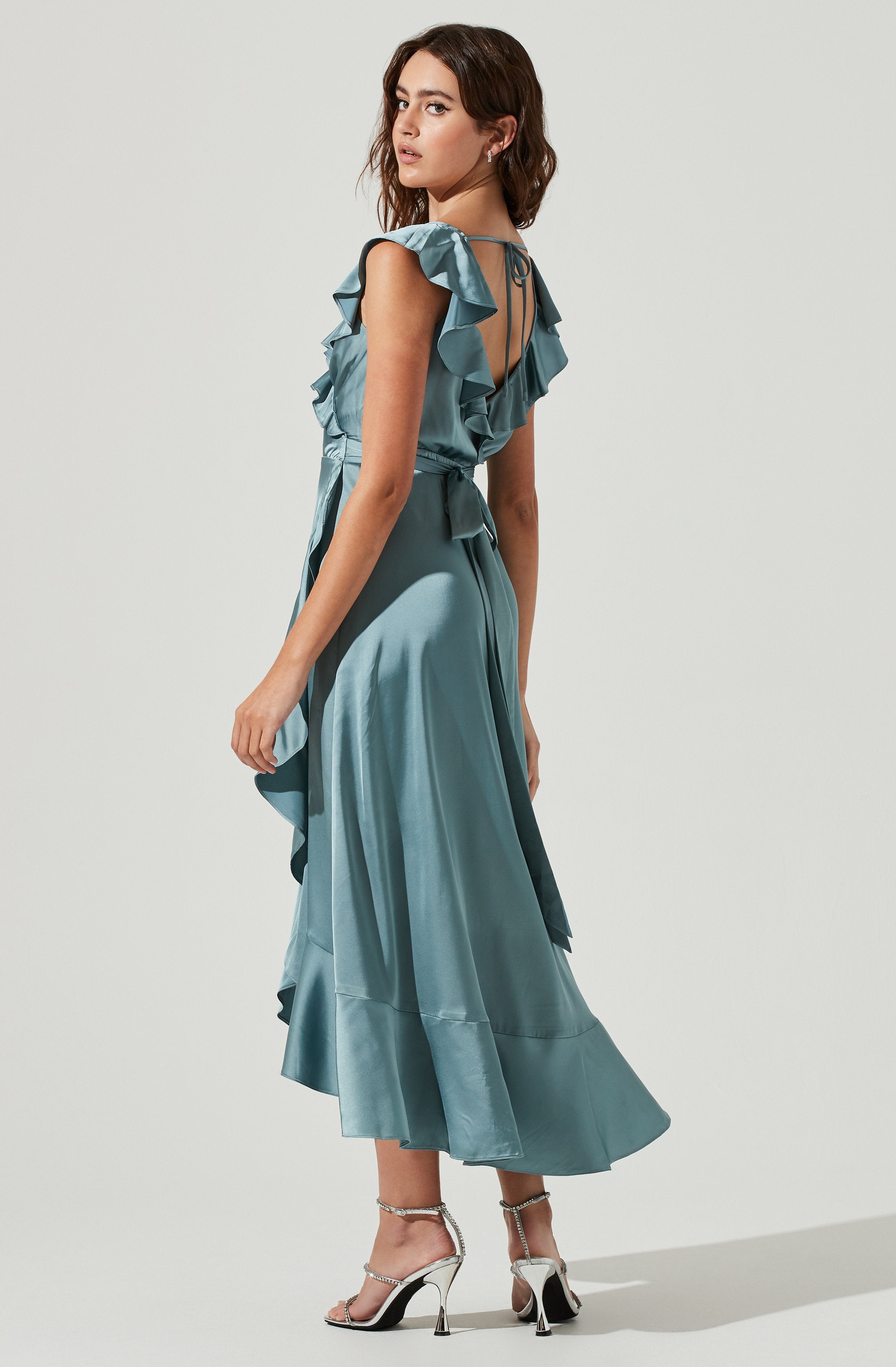 Wilshire Ruffle Open Back Midi Dress-Aljck