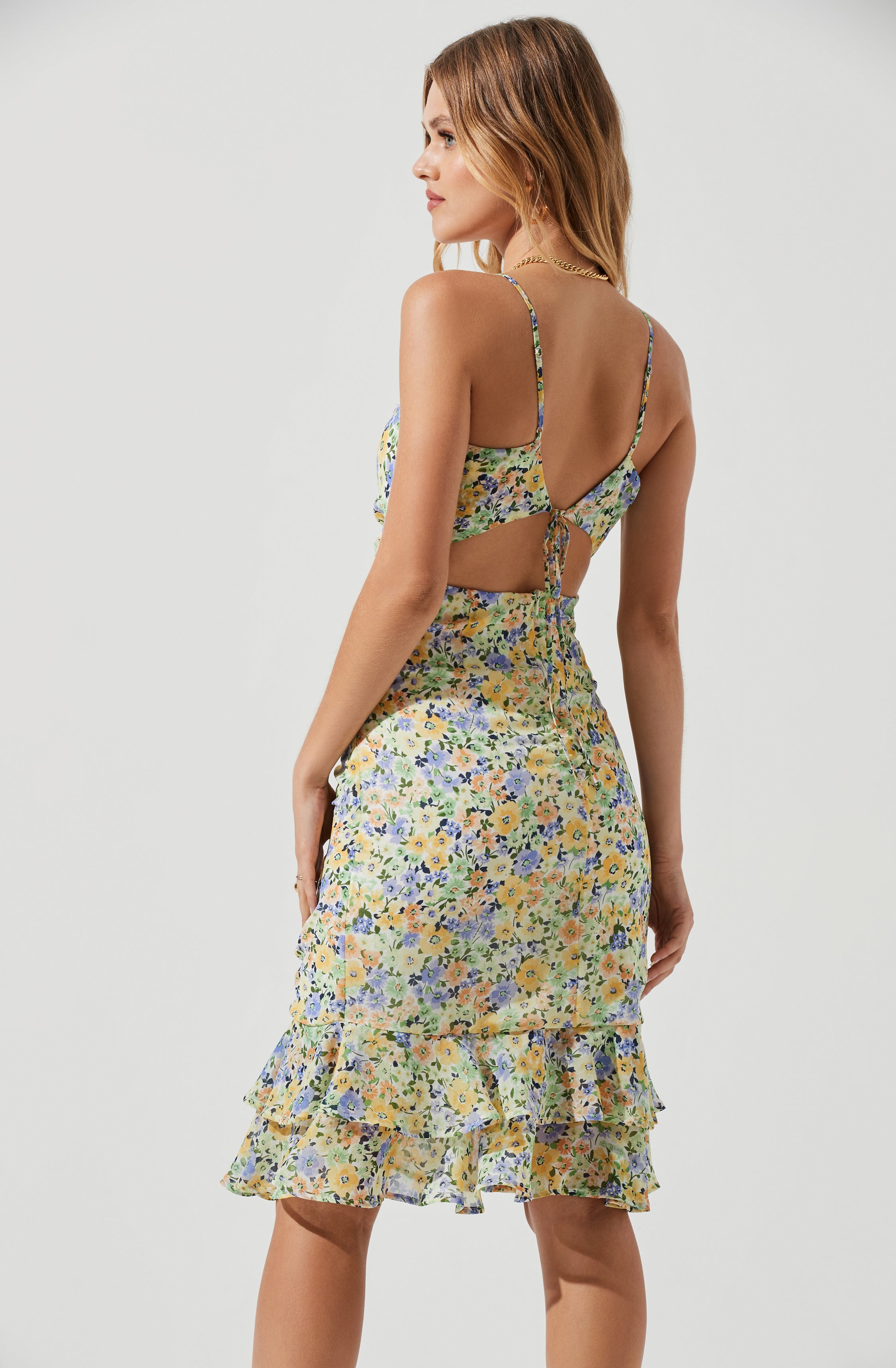 Tawny Floral Ruched Midi Dress-Aljck