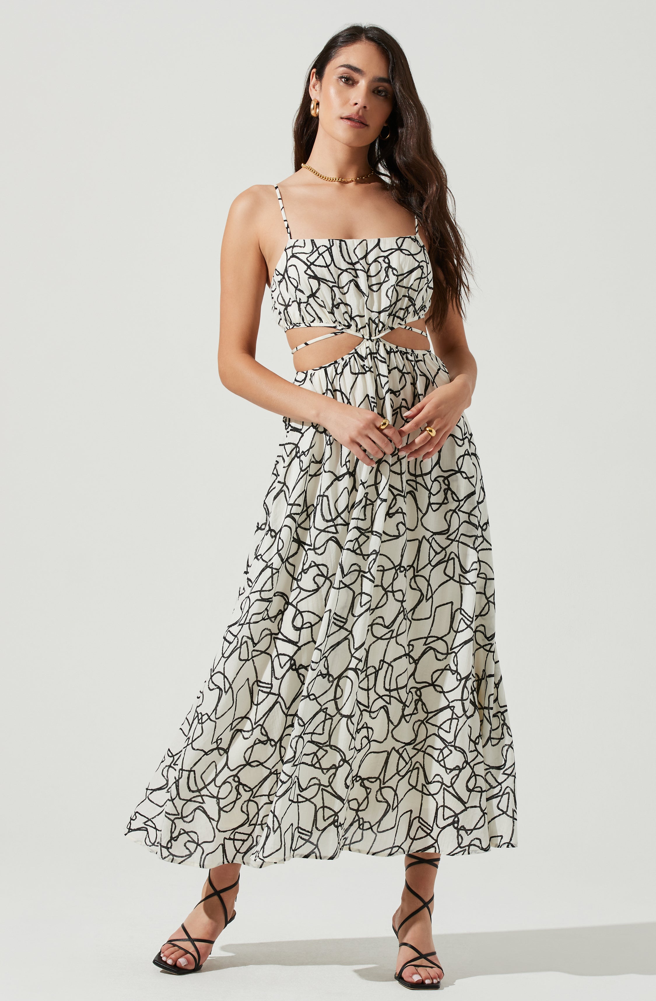 Sanger Abstract Print Cutout Maxi Dress-Aljck