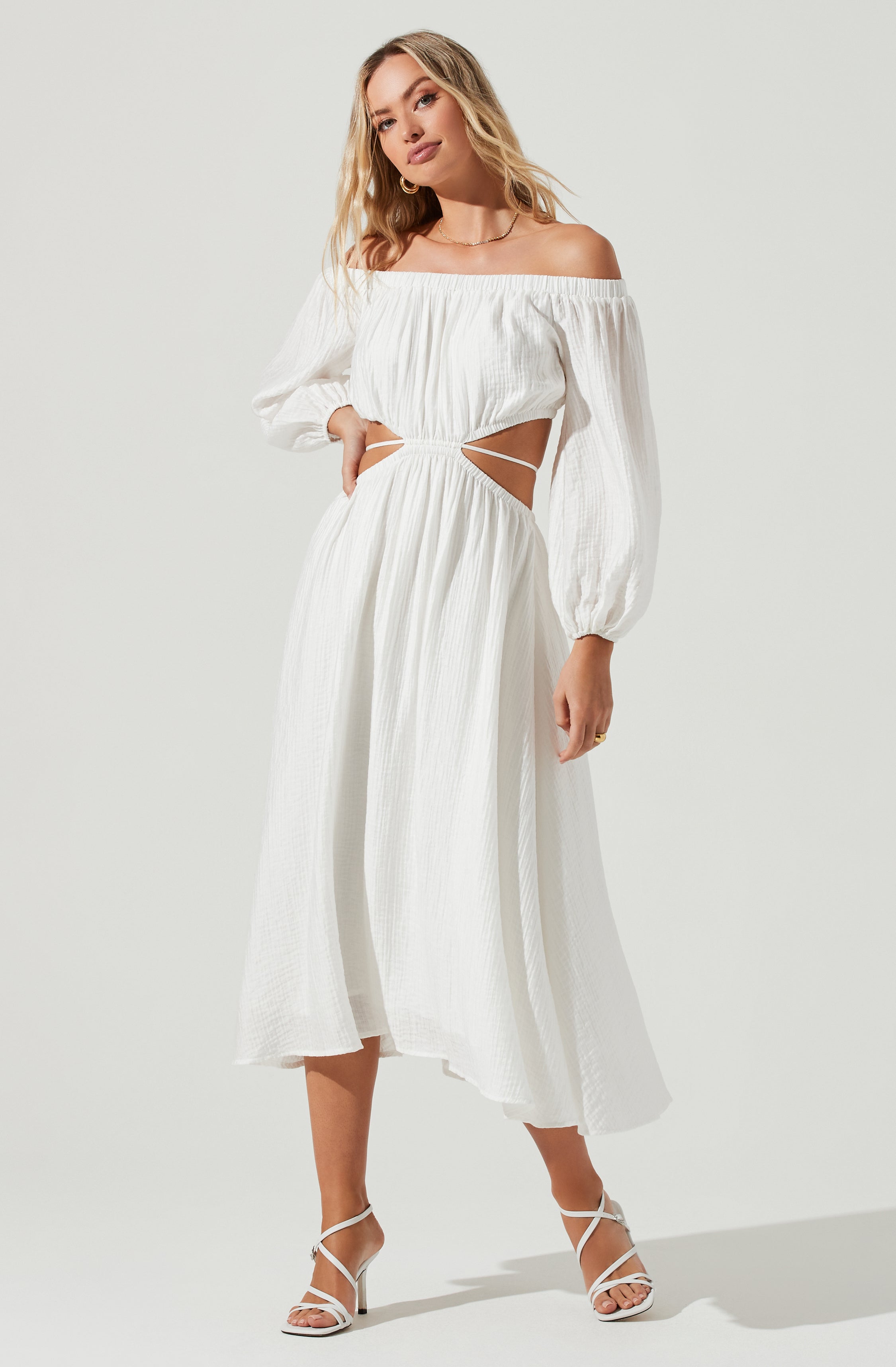 Cassian Cutout Off Shoulder Midi Dress-Aljck