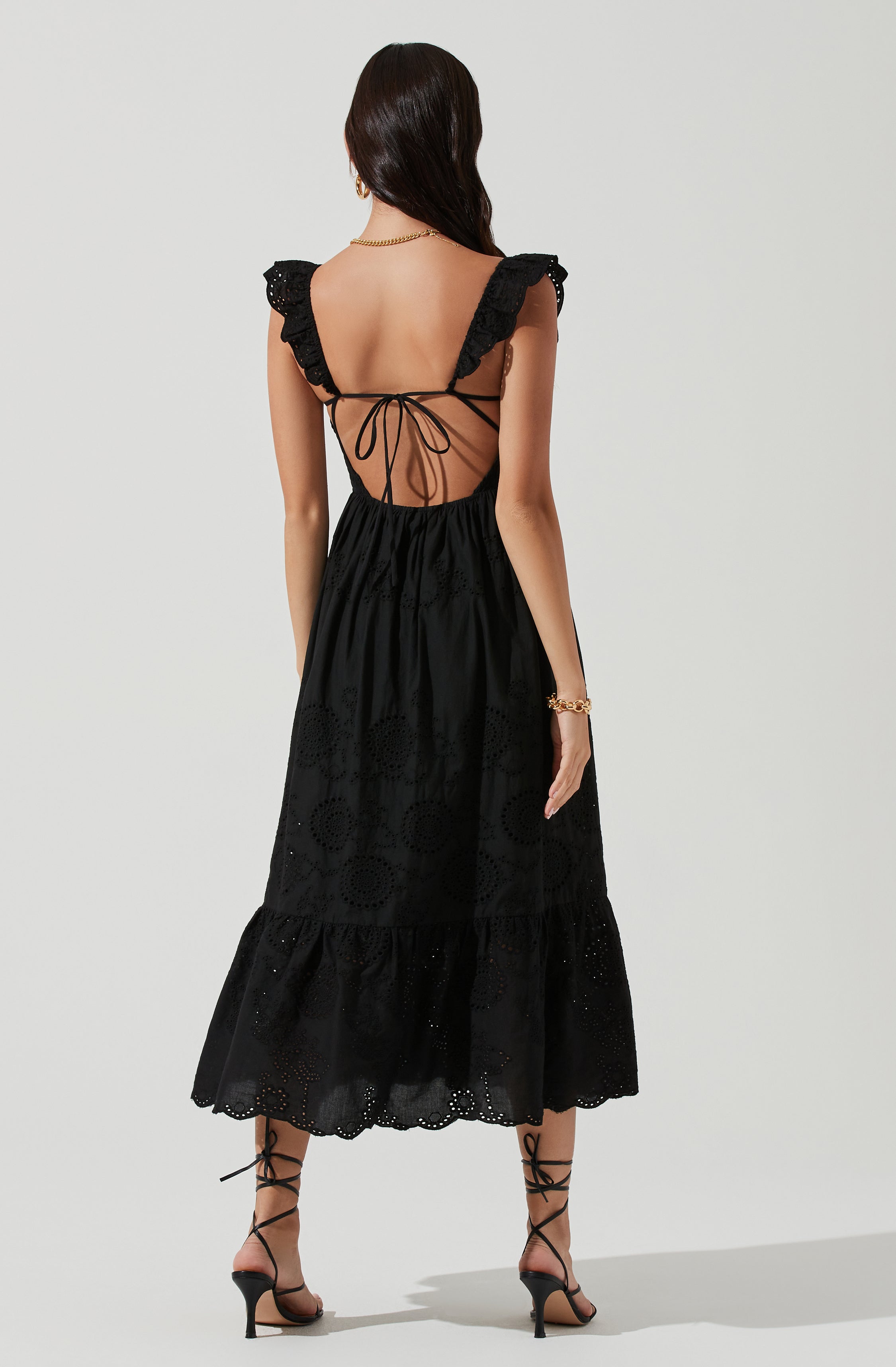 Cottage Eyelet Ruffle Midi Dress-Aljck