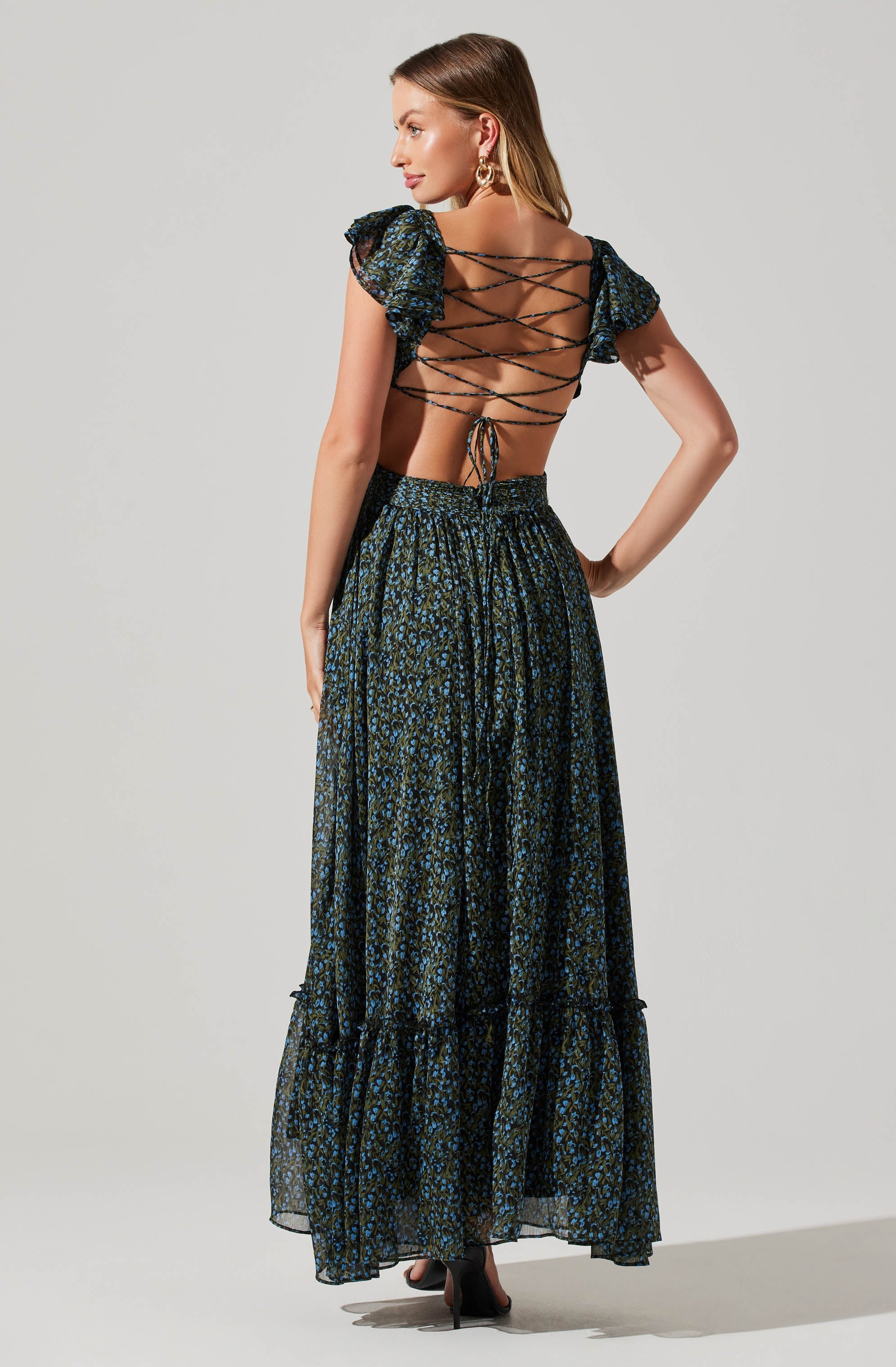Primrose Floral Strappy Back Maxi Dress-Aljck