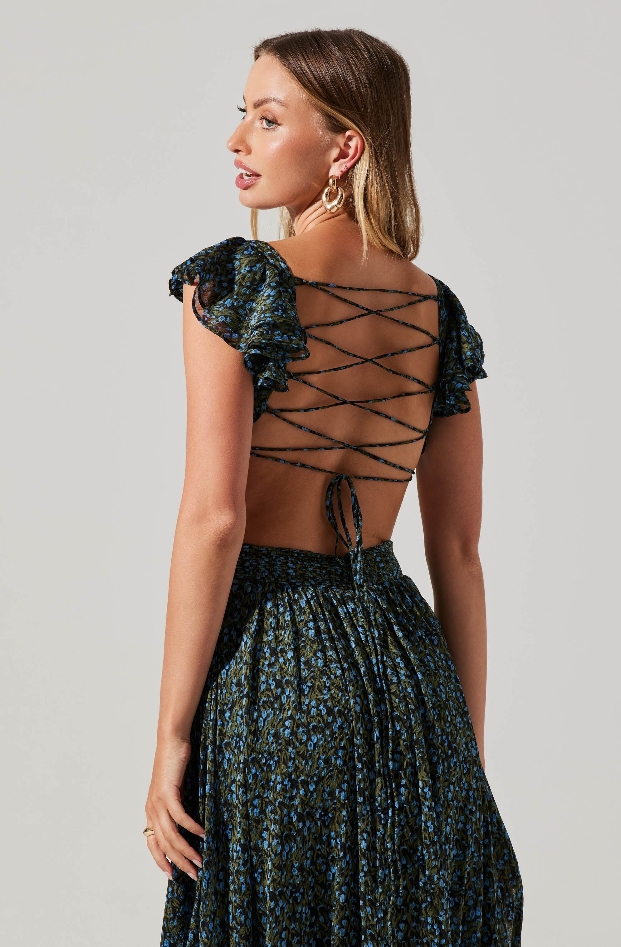 Primrose Floral Strappy Back Maxi Dress-Aljck