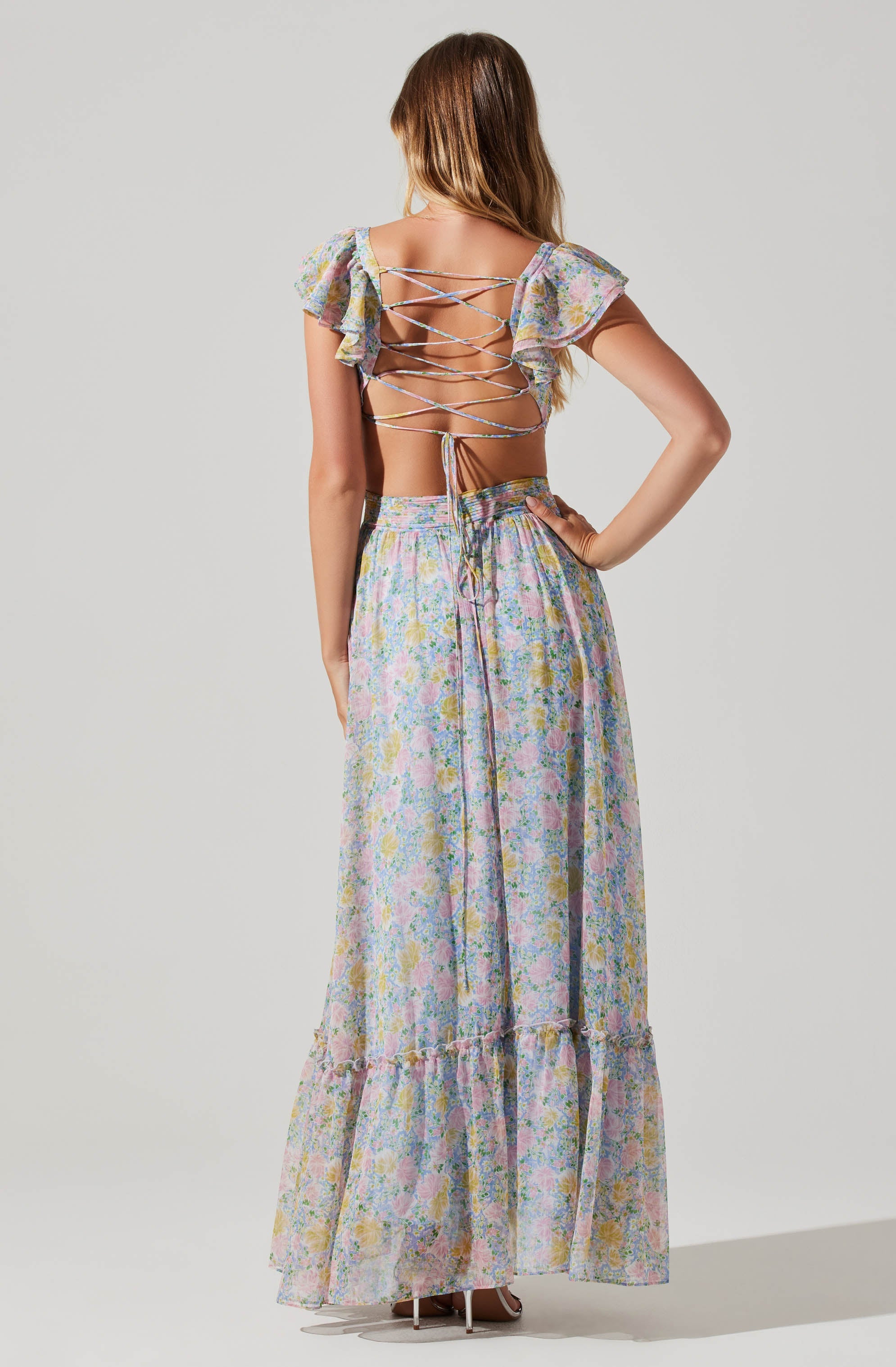 Primrose Floral Strappy Back Maxi Dress-Aljck