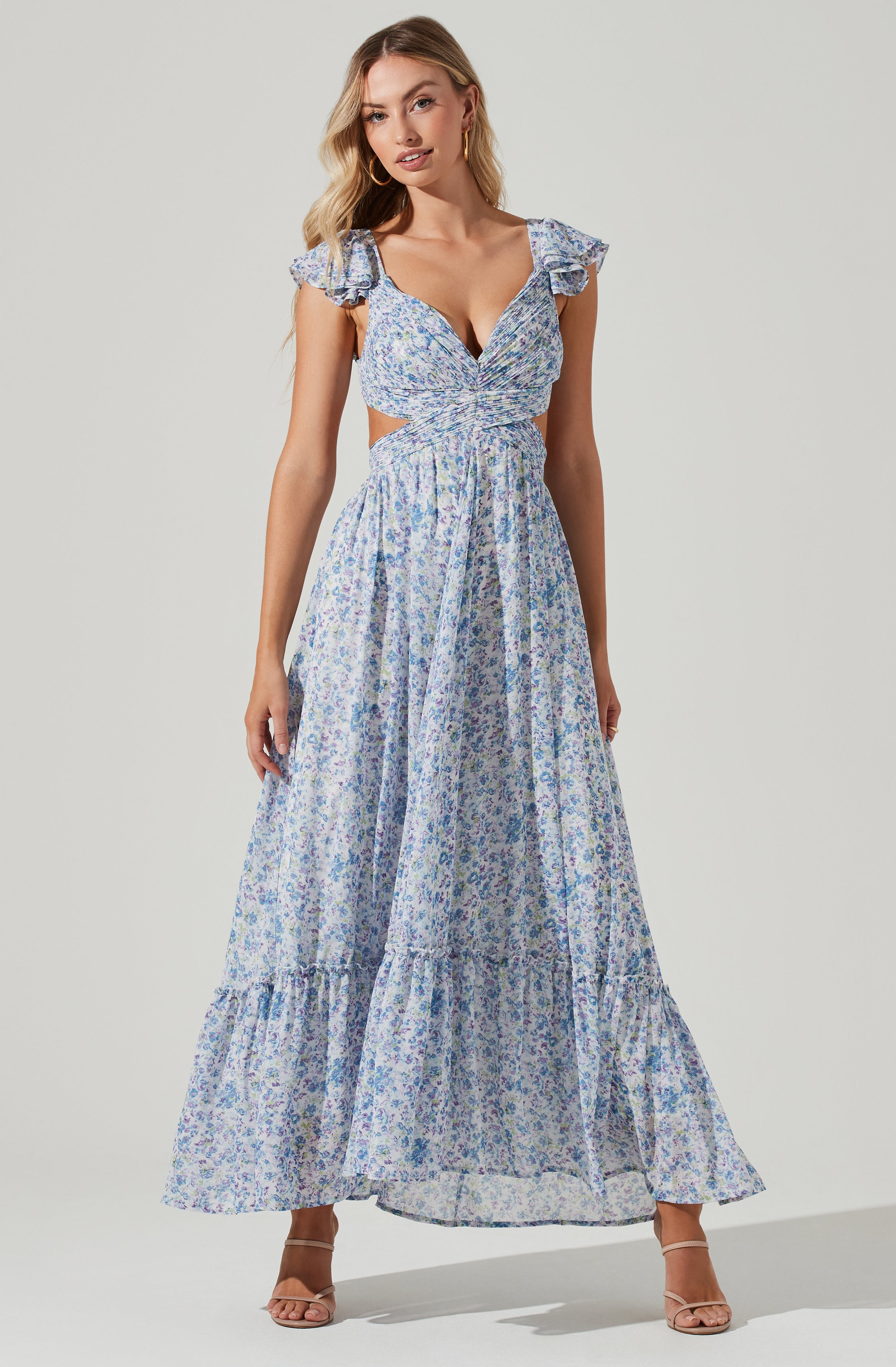 Primrose Floral Strappy Back Maxi Dress-Aljck