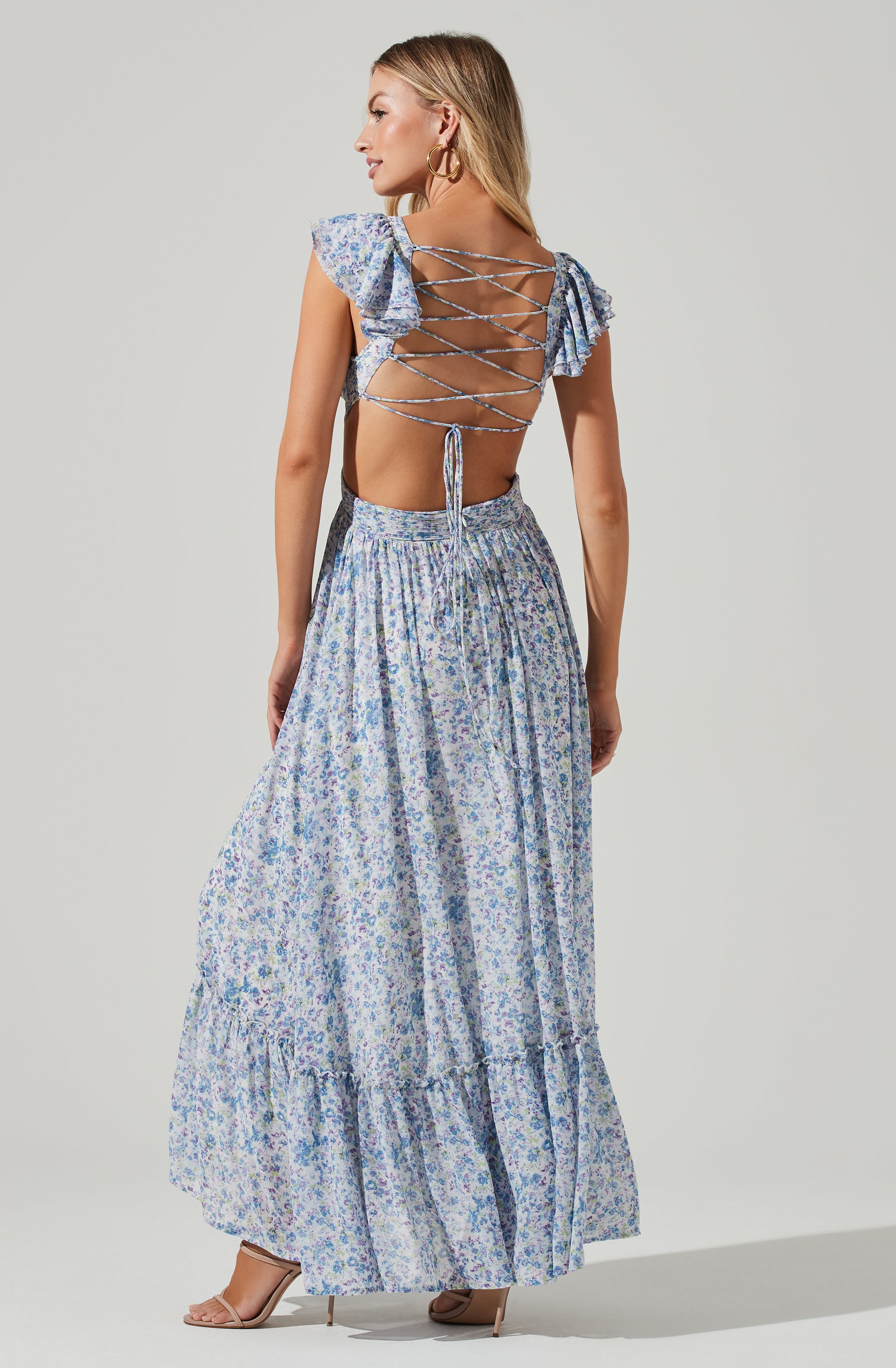 Primrose Floral Strappy Back Maxi Dress-Aljck