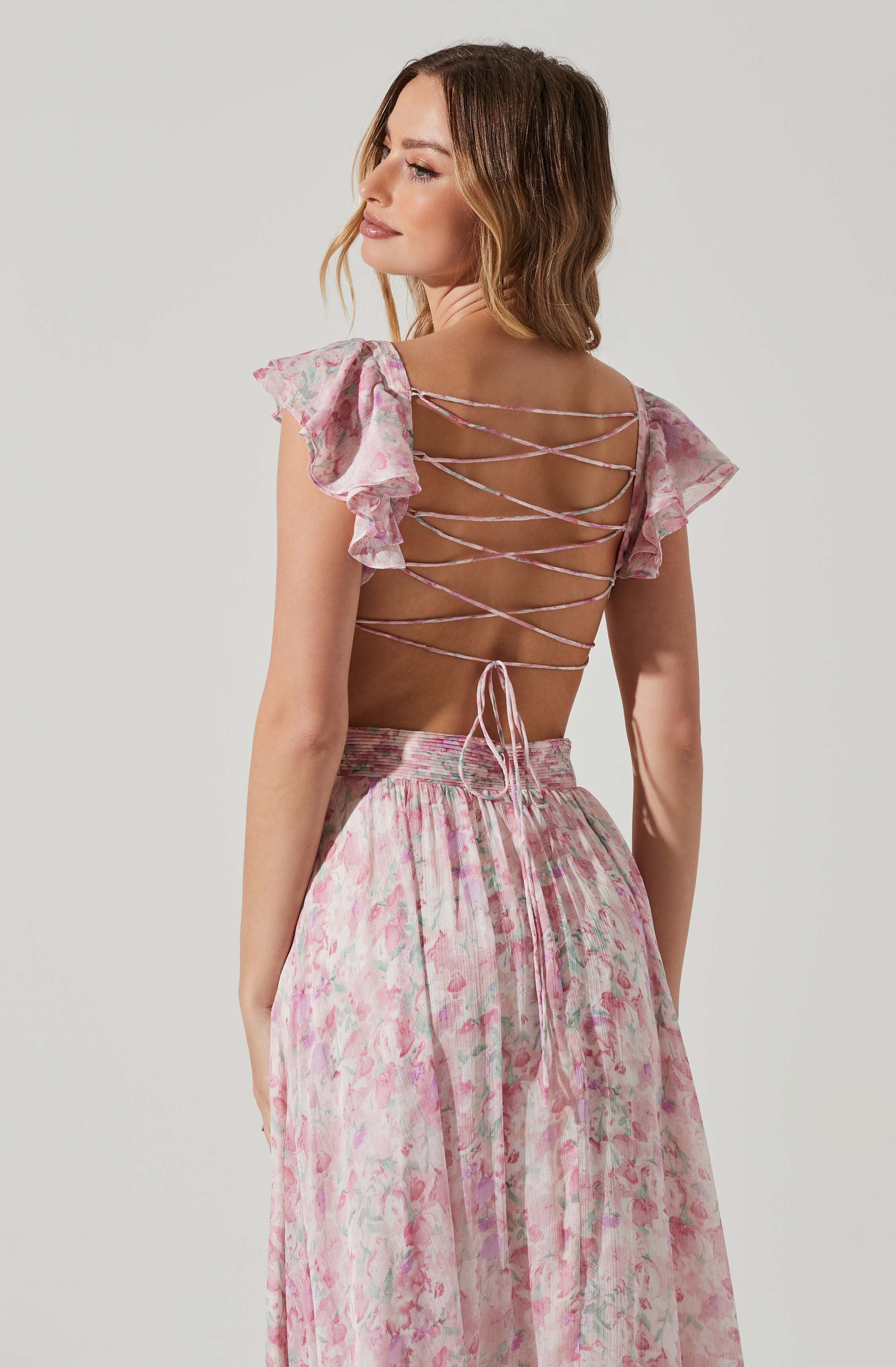 Primrose Floral Strappy Back Maxi Dress-Aljck