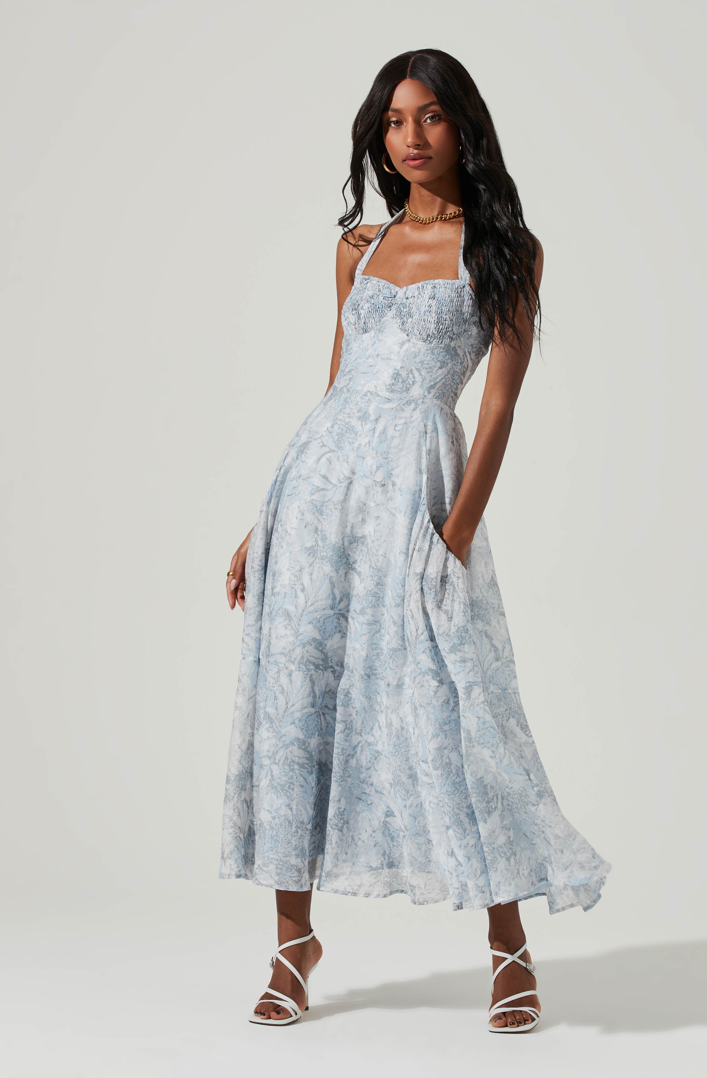 Mariella Floral Halter Midi Dress-Aljck