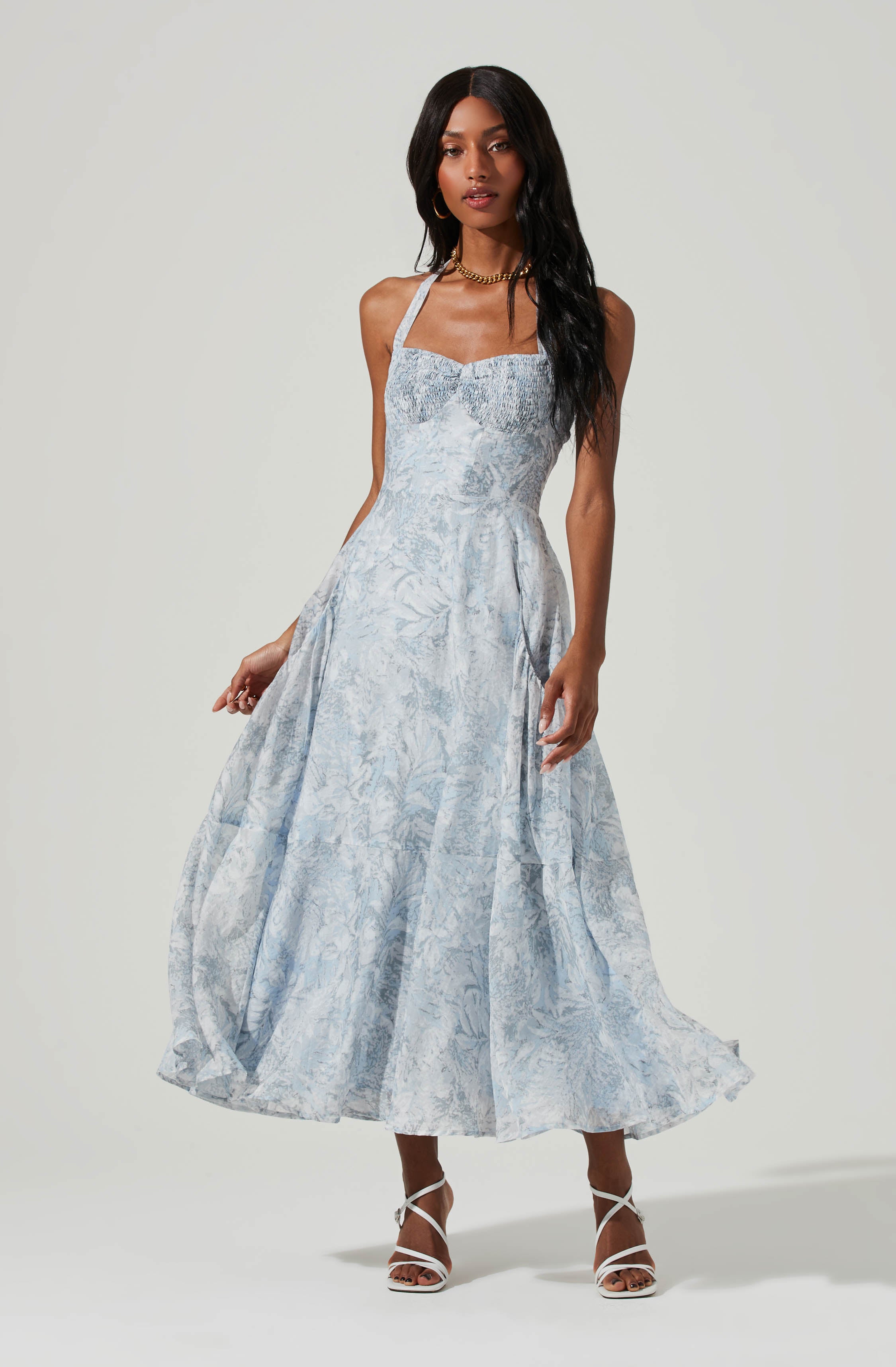 Mariella Floral Halter Midi Dress-Aljck