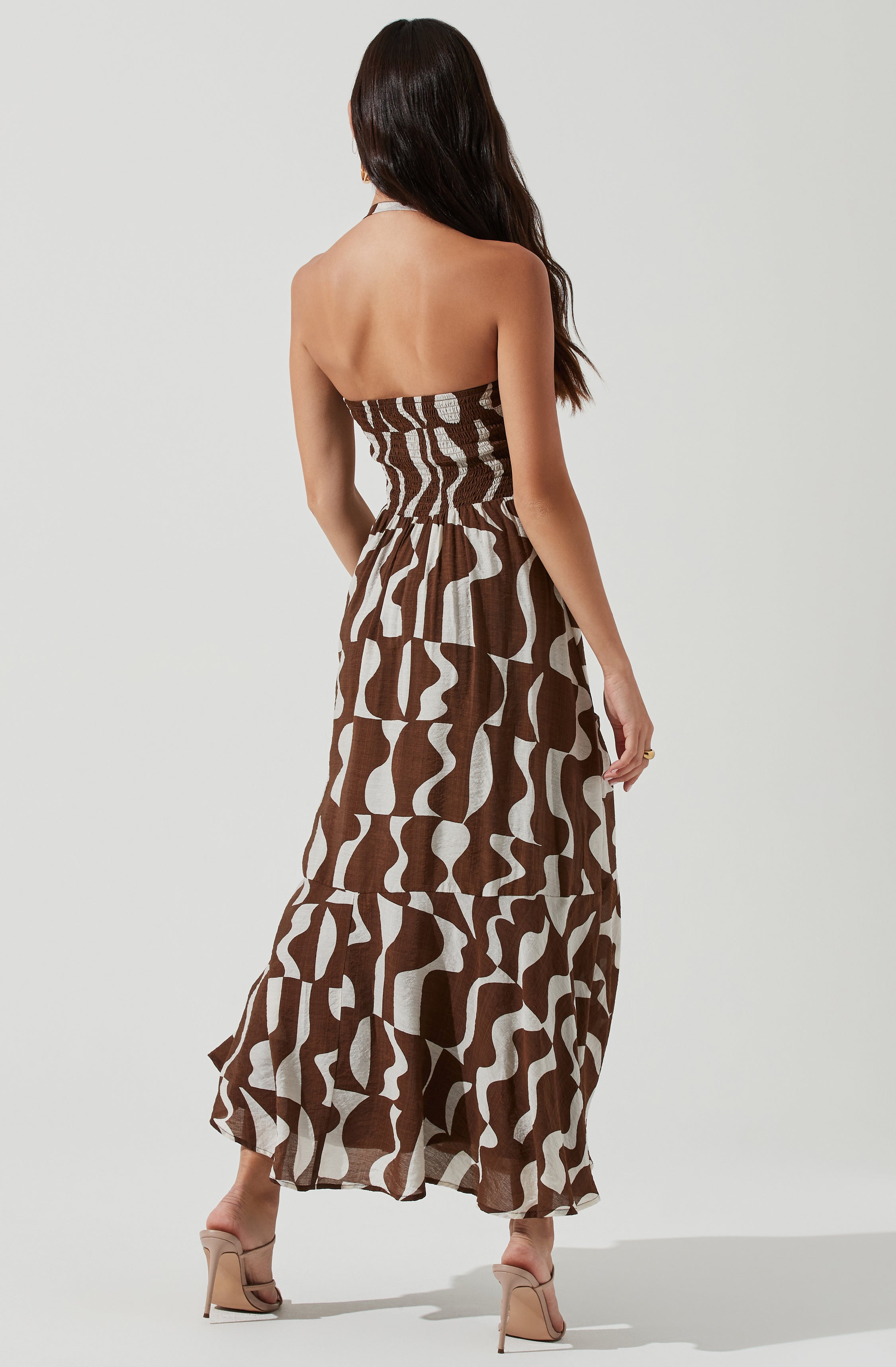 Mariella Abstract Print Halter Midi Dress-Aljck