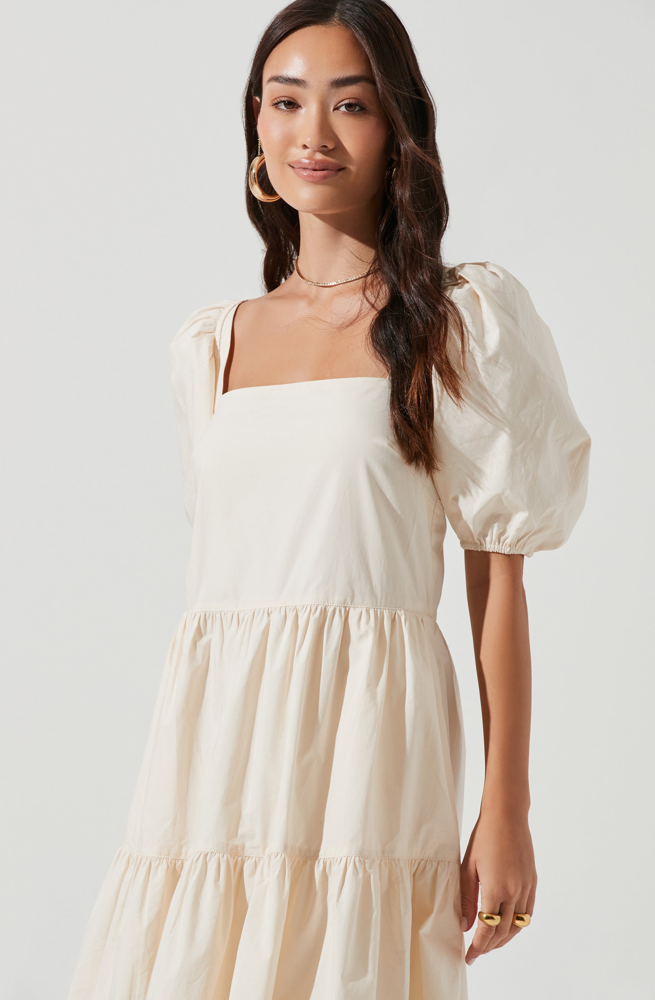 Ilana Puff Sleeve Tiered Midi Dress-Aljck