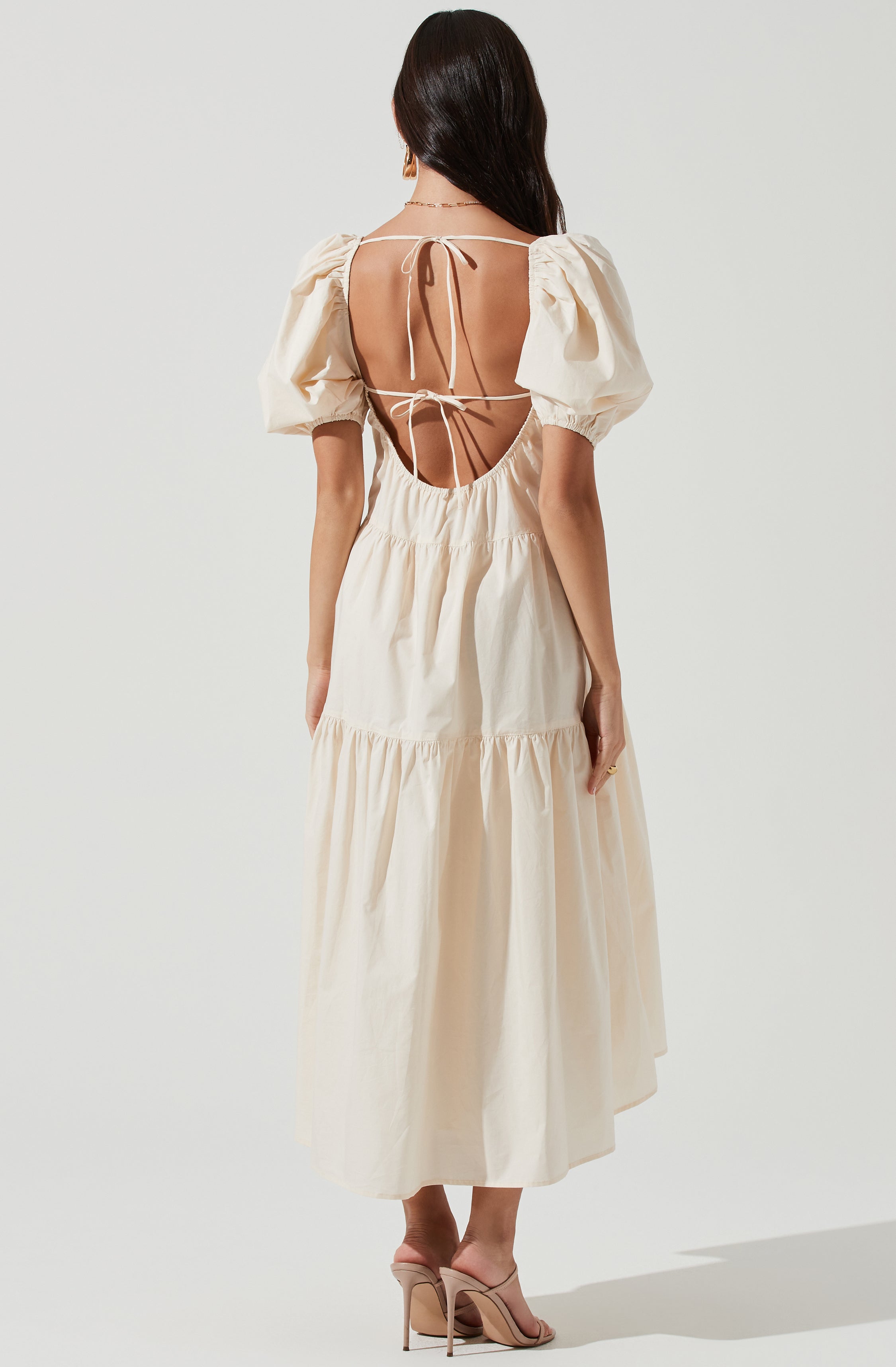 Ilana Puff Sleeve Tiered Midi Dress-Aljck