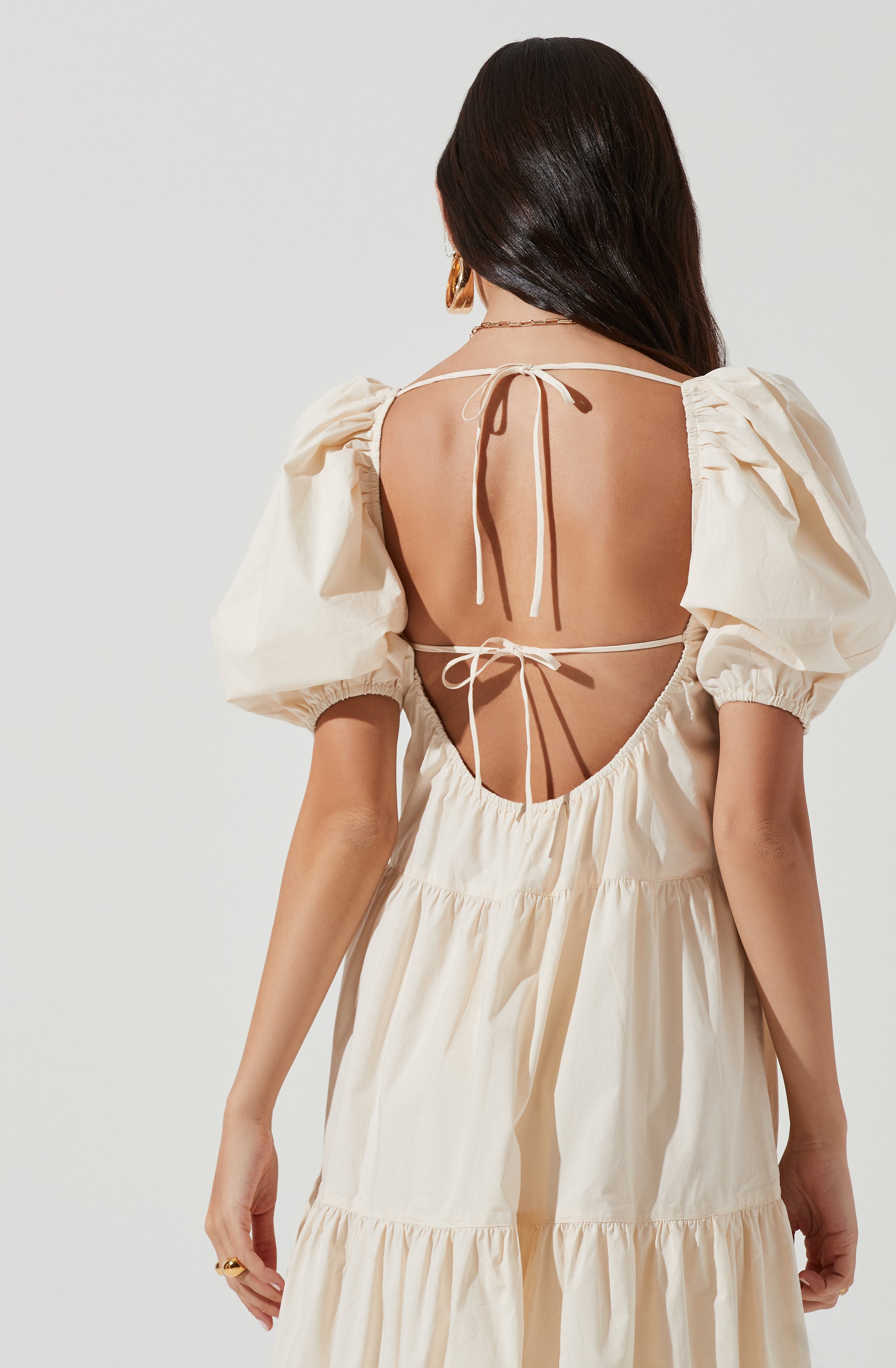 Ilana Puff Sleeve Tiered Midi Dress-Aljck