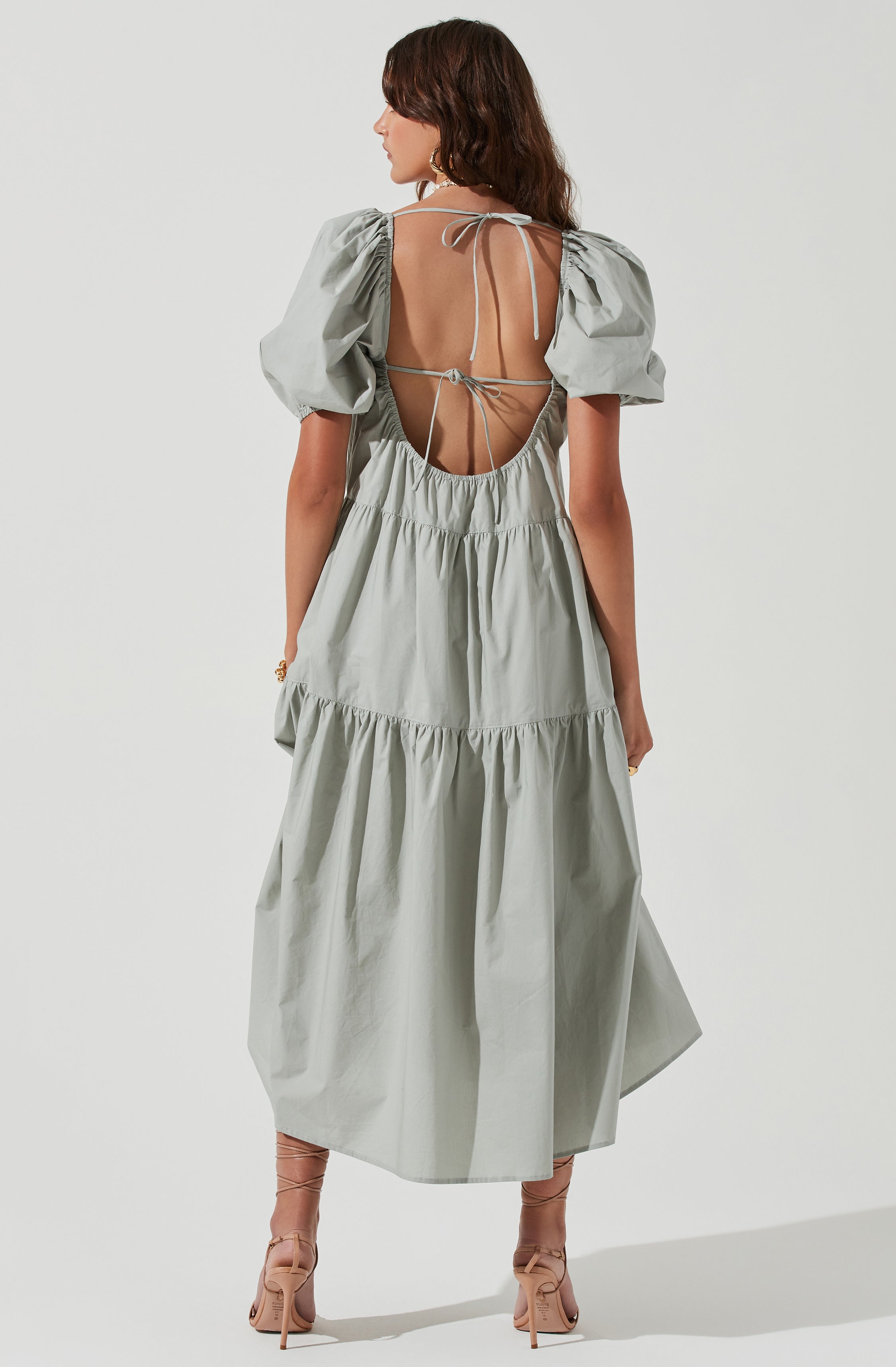 Ilana Puff Sleeve Tiered Midi Dress-Aljck