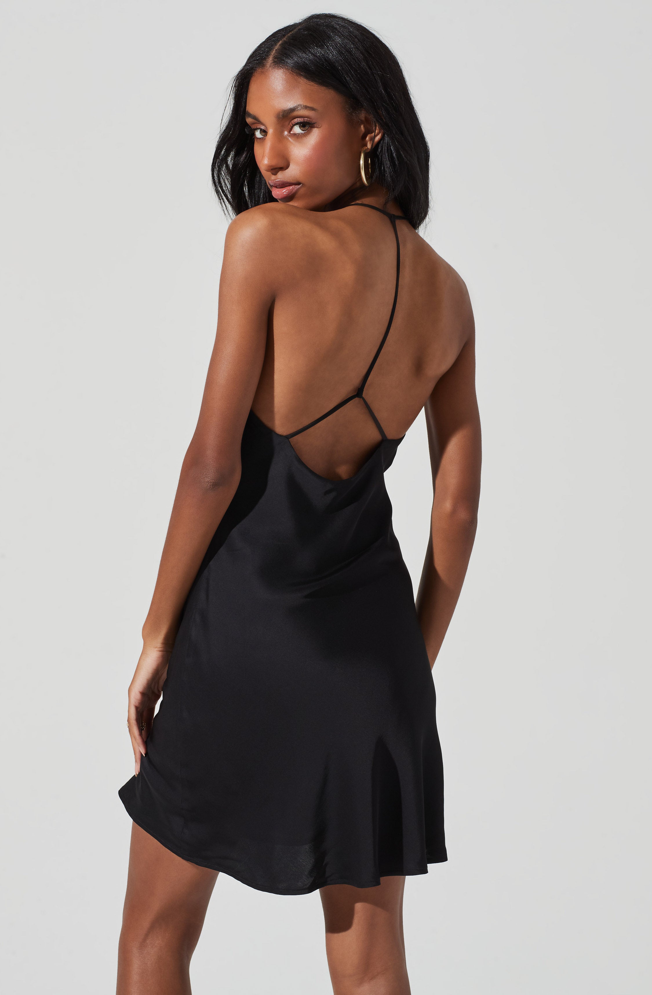 Medford Cowl Neck Satin Mini Dress-Aljck