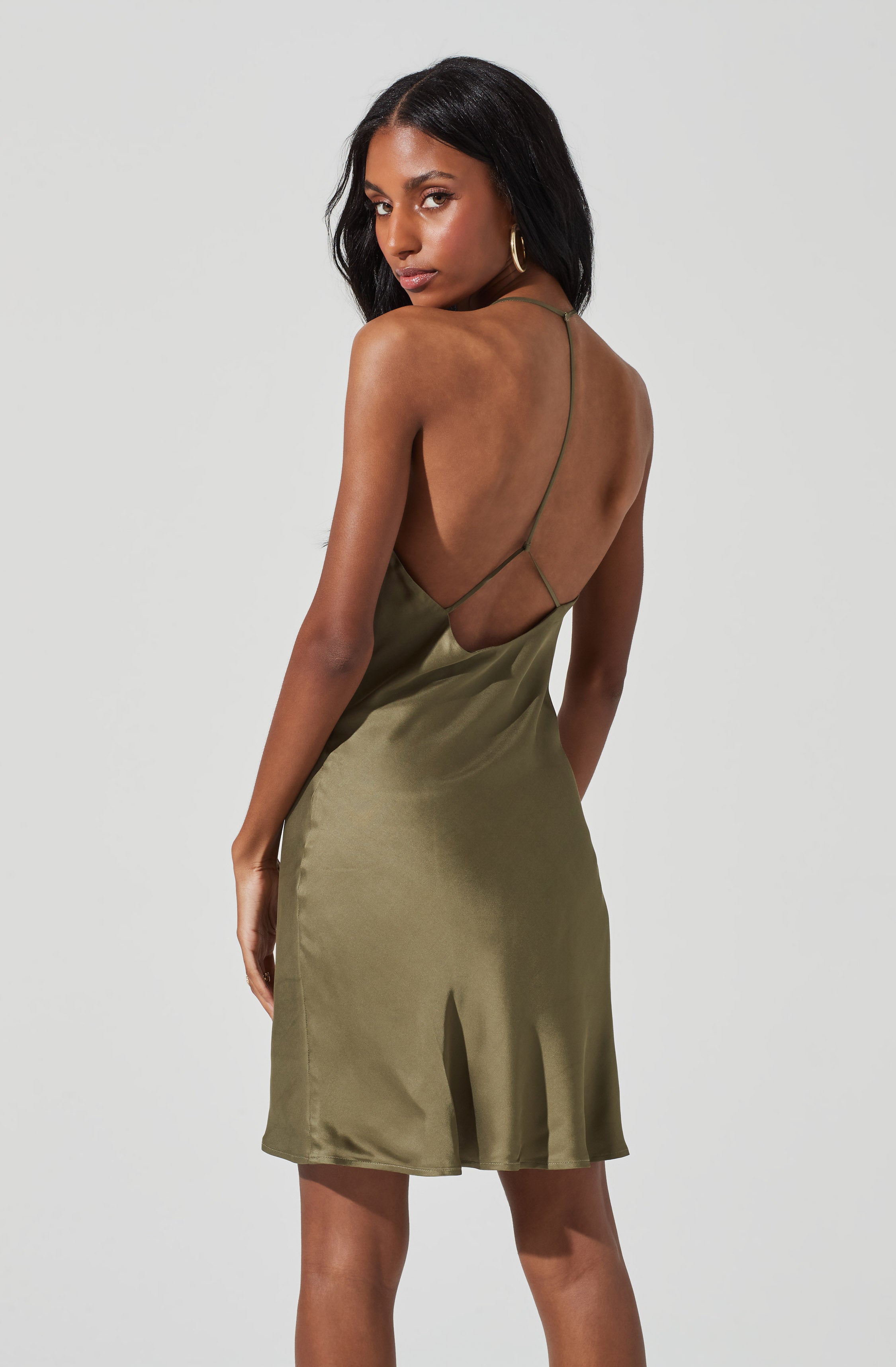 Medford Cowl Neck Satin Mini Dress-Aljck