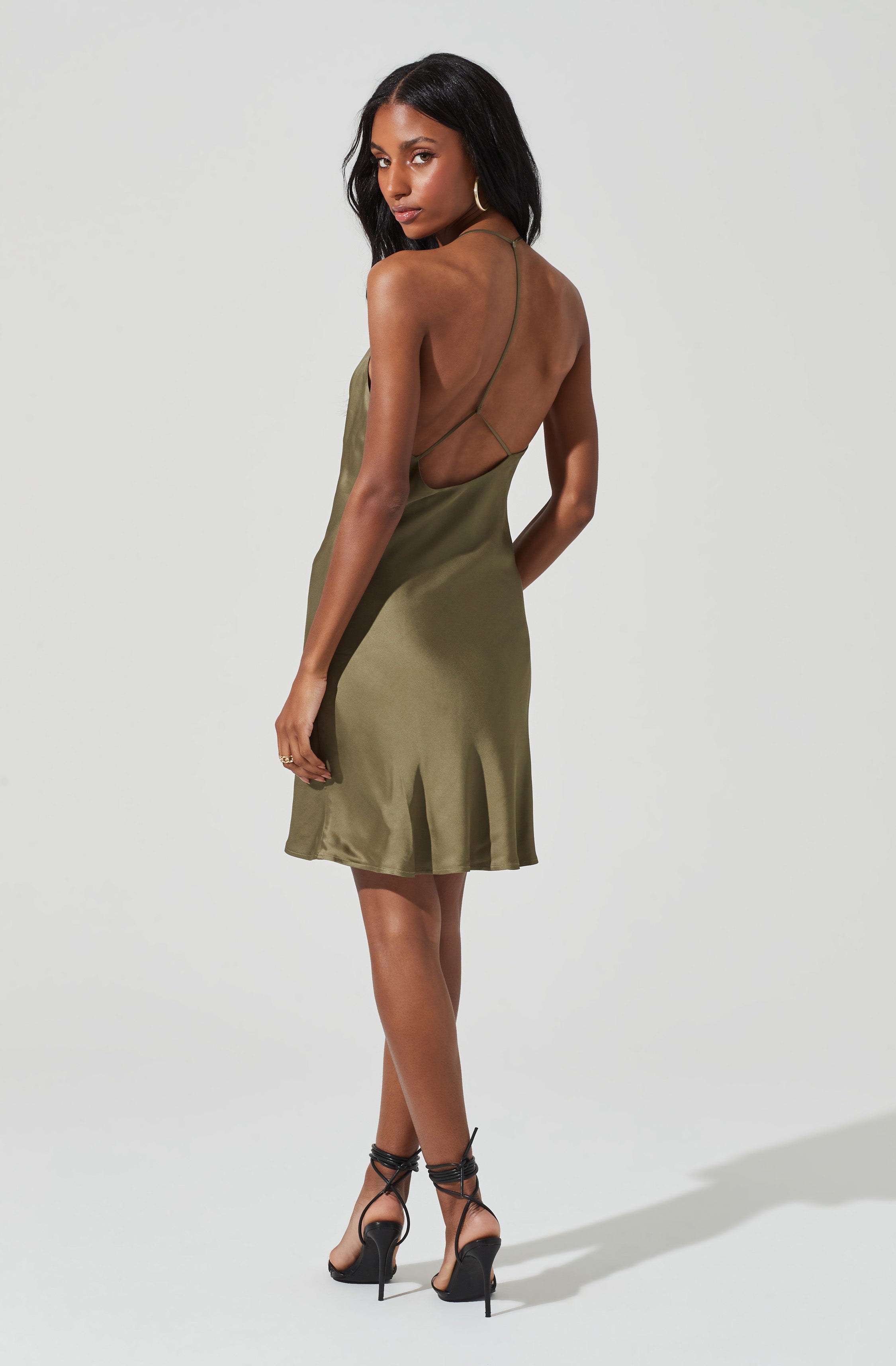 Medford Cowl Neck Satin Mini Dress-Aljck