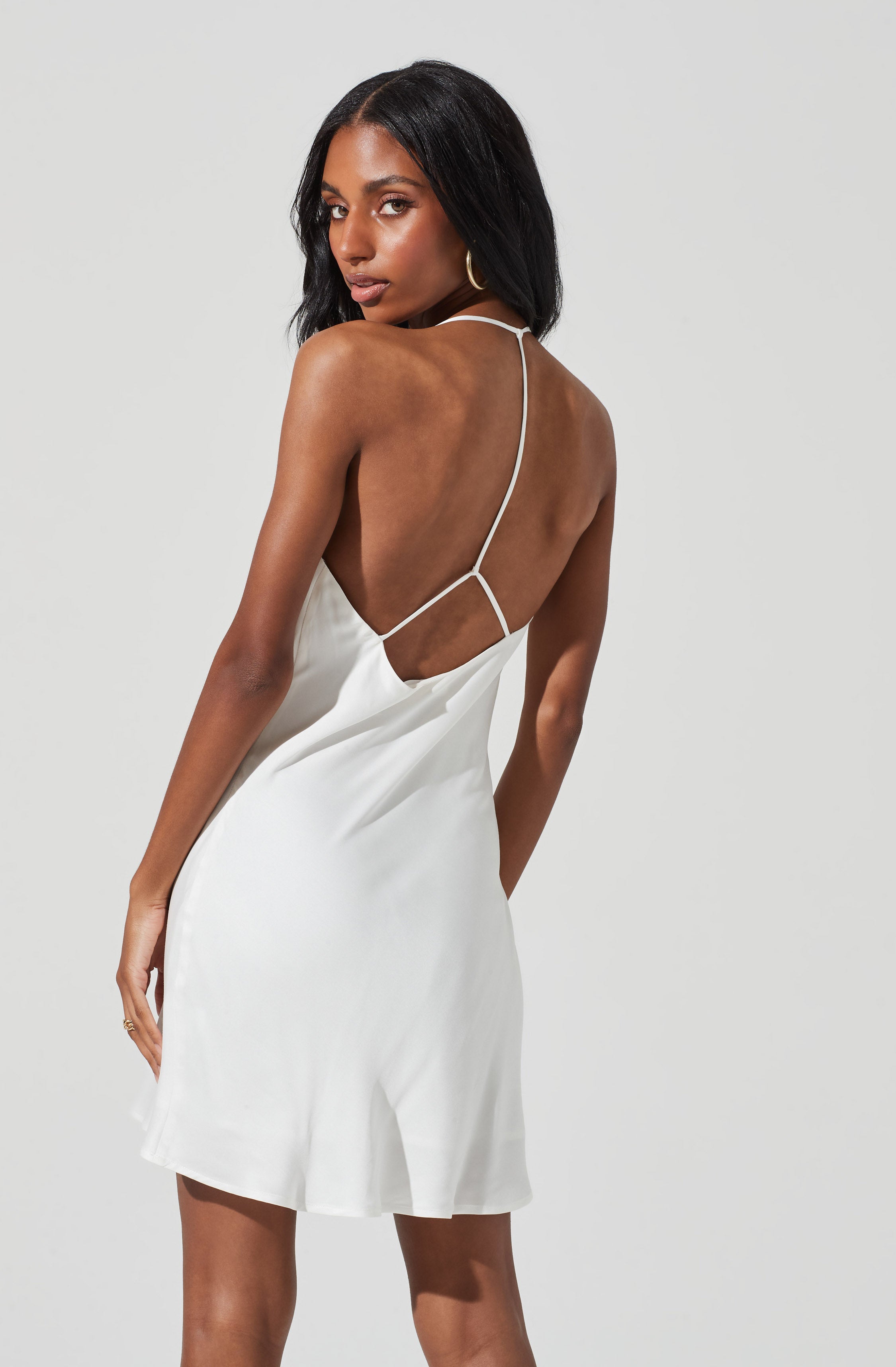 Medford Cowl Neck Satin Mini Dress-Aljck
